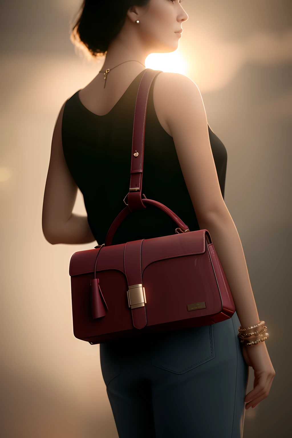 product photography of a luxury women's handbag, cybepunk, epic render, octane, atmosphere, particles, soft volumetric lights, (backlit: 1.3), (cinematic: 1.3), intricate details, (ArtStation: 1.3)