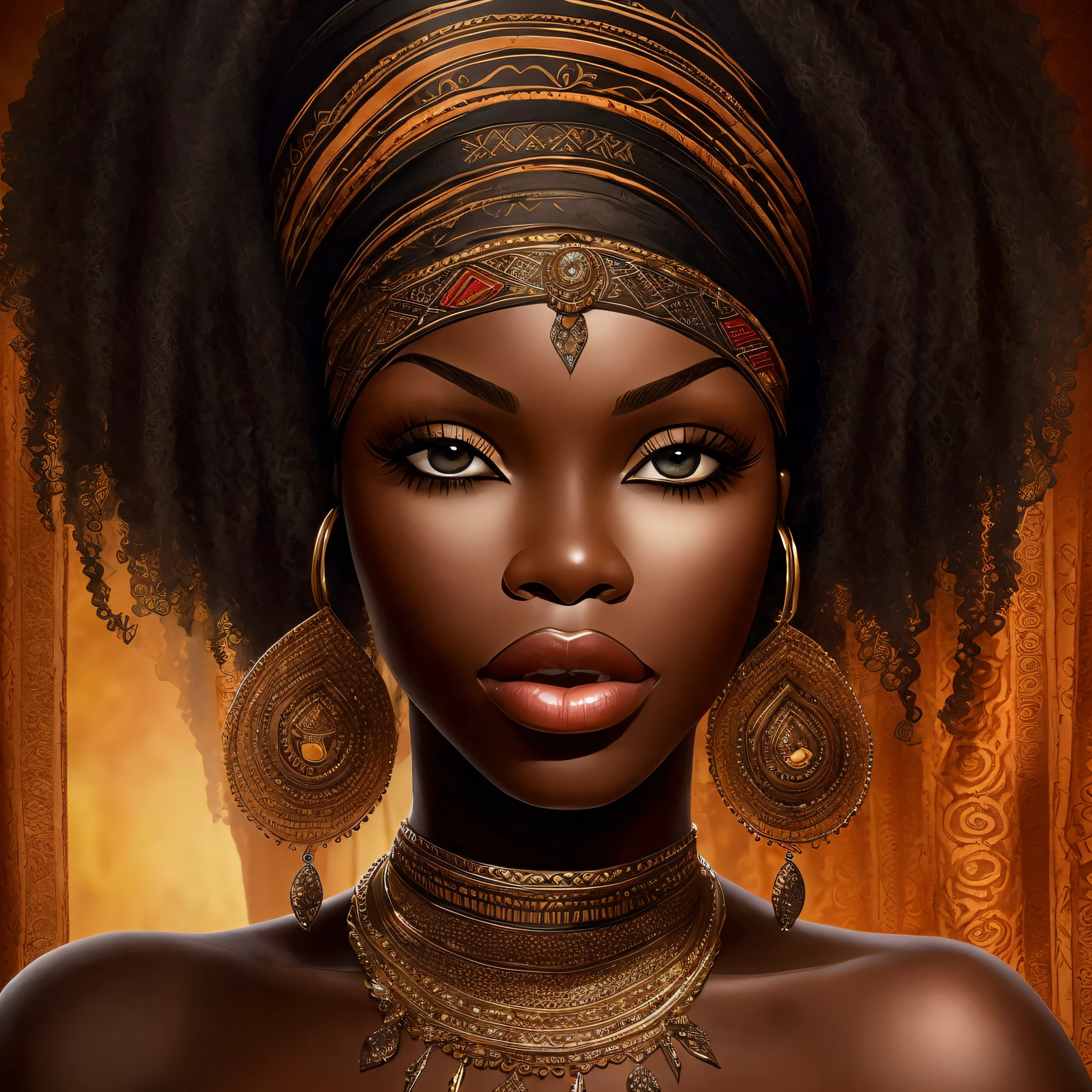 "Description: A beautiful black woman with dazzling clear eyes that reflect depth and mystery. Her lips are thick and fleshy, adding a touch of sensuality. She has delicate features that enhance her beauty. Her body is well defined, with a wide bust that brings elegance. Their hair is short and well-groomed, adorned with African ornaments that celebrate their culture. She is wearing a light-colored tight feminine suit, which highlights her figure. On his feet, he wears light high-heeled shoes. His posture is elegant and confident, conveying power and presence in an urban business environment. The image has a realistic high-definition photography style, with vivid colors and realistic reflections. Every detail is meticulously captured, resulting in an image rich in textures and nuances." "type": "photograph", "art_styles": "realistic", "art_inspirations": "fashion photography, portraits", "camera": "Hasselblad H6D-100c", "shot": "medium plane", "render_related_information": "Use carefully adjusted lighting to enhance the details and beauty of the woman. Clear eyes should be captured with depth and brightness, conveying their unique expressiveness. Pay special attention to the lips, highlighting their shape and volume. The texture of African hair and ornaments should be highlighted. The image should convey the elegance and empowerment of women in a business environment. Use vibrant colors to bring the scene to life and realistic reflections to create a sense of authenticity. The high definition of the image allows you to capture every detail accurately, resulting in an impressive and realistic representation." --auto