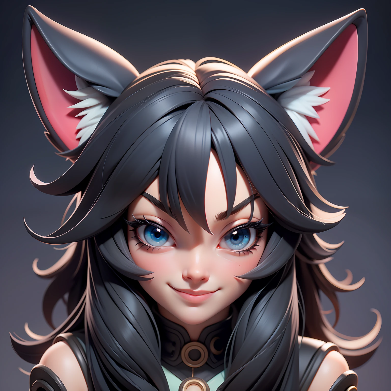 black hair, hair bobbles, wince, longeyelashes, solid circle eyes, fake animal ears, light smile, ear blush, fang, Surrealism, drop shadow, anaglyph, stereogram, tachi-e, pov, atmospheric perspective, 8k, super detail, ccurate, best quality