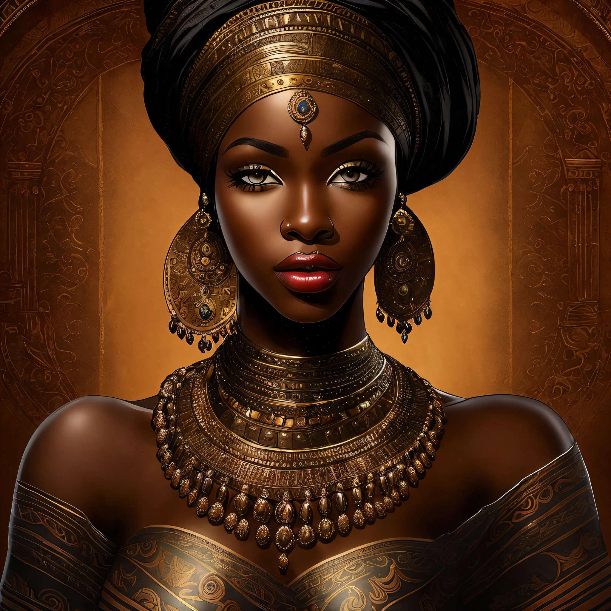 "Description: A beautiful black woman with dazzling clear eyes that reflect depth and mystery. Her lips are thick and fleshy, adding a touch of sensuality. She has delicate features that enhance her beauty. Her body is well defined, with a wide bust that brings elegance. Their hair is short and well-groomed, adorned with African ornaments that celebrate their culture. She is wearing a light-colored tight feminine suit, which highlights her figure. On his feet, he wears light high-heeled shoes. His posture is elegant and confident, conveying power and presence in an urban business environment. The image has a realistic high-definition photography style, with vivid colors and realistic reflections. Every detail is meticulously captured, resulting in an image rich in textures and nuances." "type": "photograph", "art_styles": "realistic", "art_inspirations": "fashion photography, portraits", "camera": "Hasselblad H6D-100c", "shot": "medium plane", "render_related_information": "Use carefully adjusted lighting to enhance the details and beauty of the woman. Clear eyes should be captured with depth and brightness, conveying their unique expressiveness. Pay special attention to the lips, highlighting their shape and volume. The texture of African hair and ornaments should be highlighted. The image should convey the elegance and empowerment of women in a business environment. Use vibrant colors to bring the scene to life and realistic reflections to create a sense of authenticity. The high definition of the image allows you to capture every detail accurately, resulting in an impressive and realistic representation." --auto