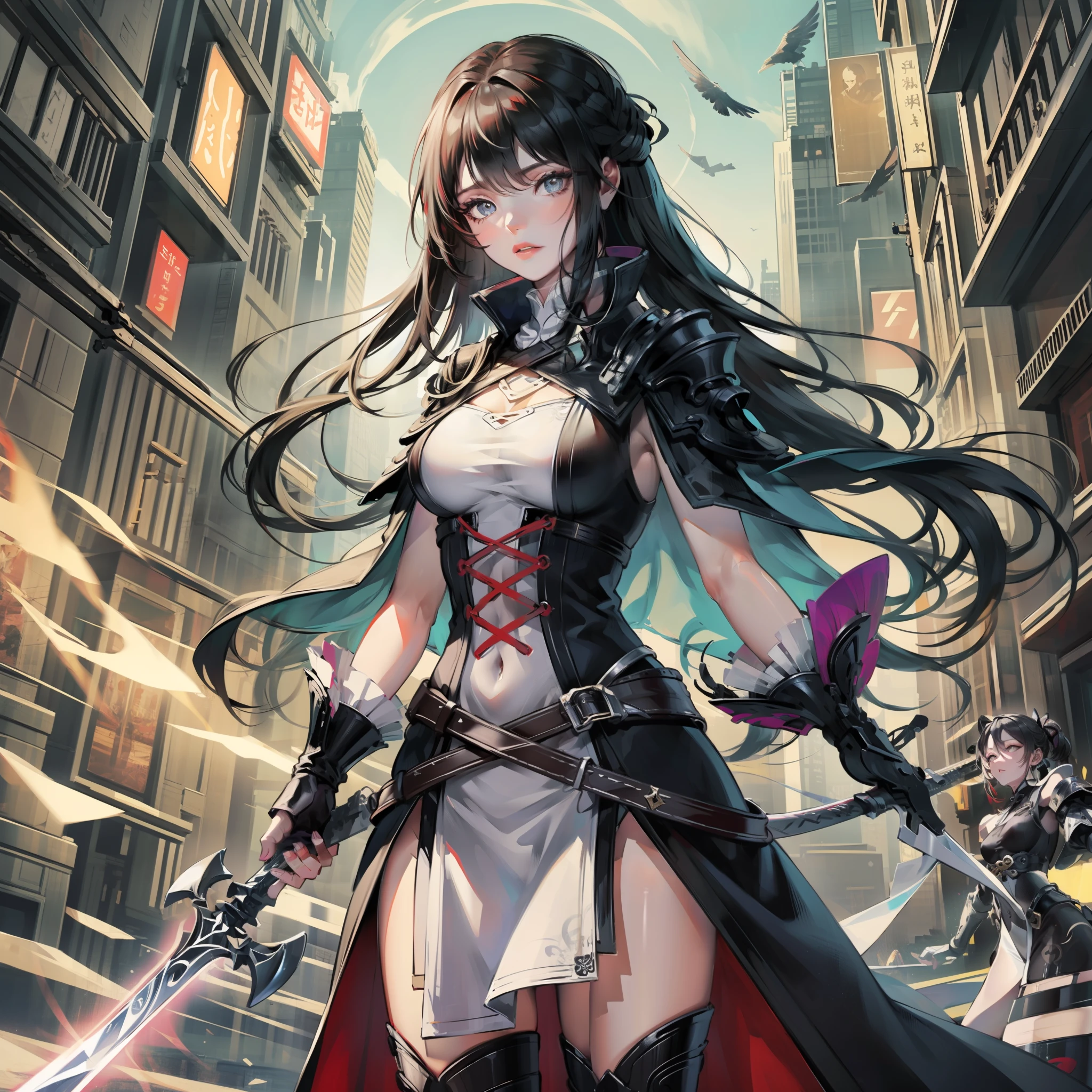 Best Quality, Masterpiece, Ultra High Resolution, (Realistic: 1.4), Xiuxian, Weapon, Detail Face,
1 Girl, Solo, Weapon, (Magic Array: 1.2), Xiuxian, Upper Body, Beautiful Girl, Full Body, East Asian Architecture, Sheath, Building,