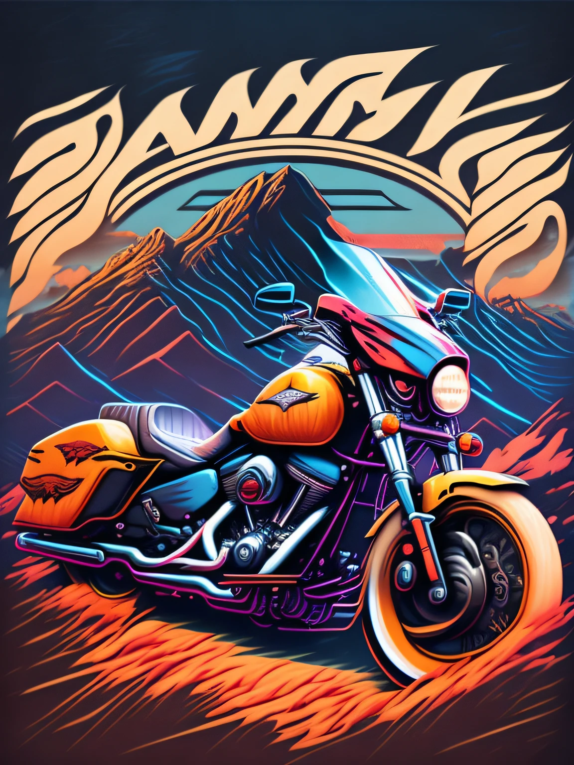 Harley Davidson T-shirt design with a dynamic midjourney theme showcasing stunning vector art by Hydro74.