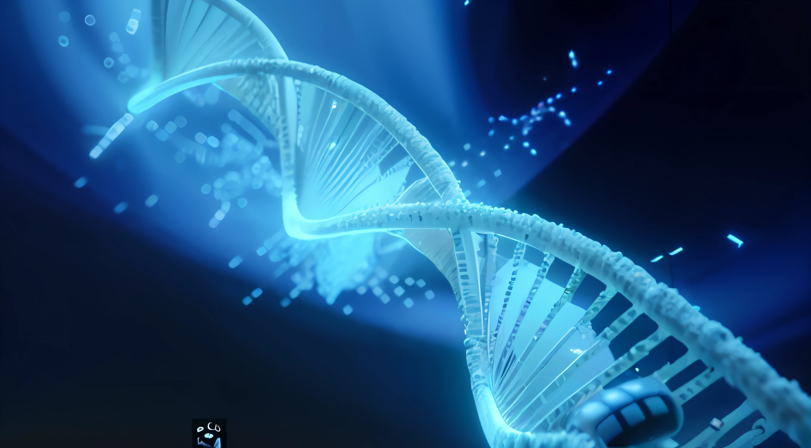 a closeup of a double-stranded DNA model with blue background, DNA strands, DNA helix, DNA, DNA experiment, scientific representation, DNA Morph, digital art, digital art, genetics, by Stephen Greene, by Matt Cavotta, by Sebastian Vrancx, background art, represented as a 3D rendering, digital rendering, digital rendering, 8k, high quality, realistic
