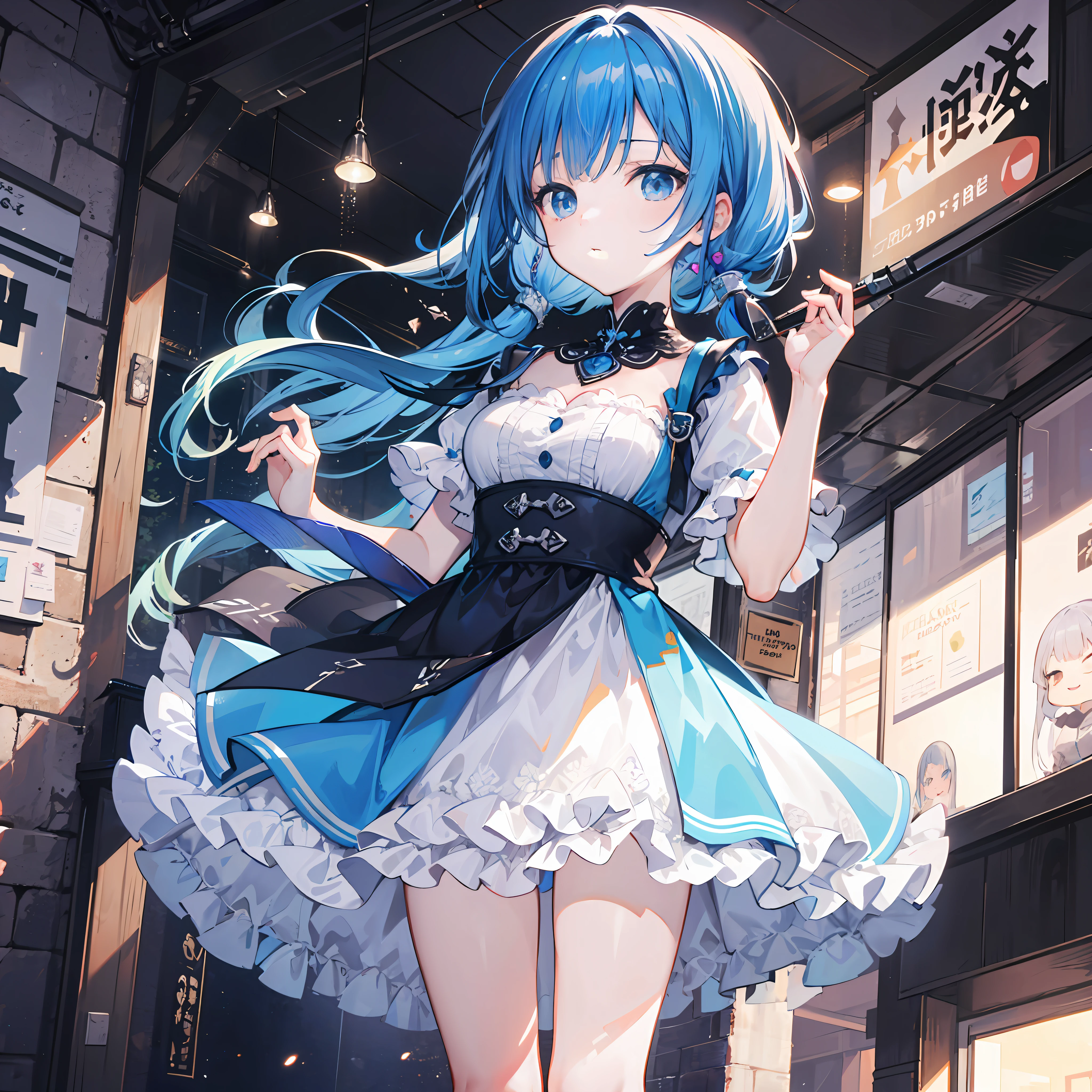 Masterpiece, best quality, (very detailed CG Unity 8k wallpaper) (best quality), (best illustration), (best shadow), ****, blue lorita dress, blue hair, blue ponet, cute