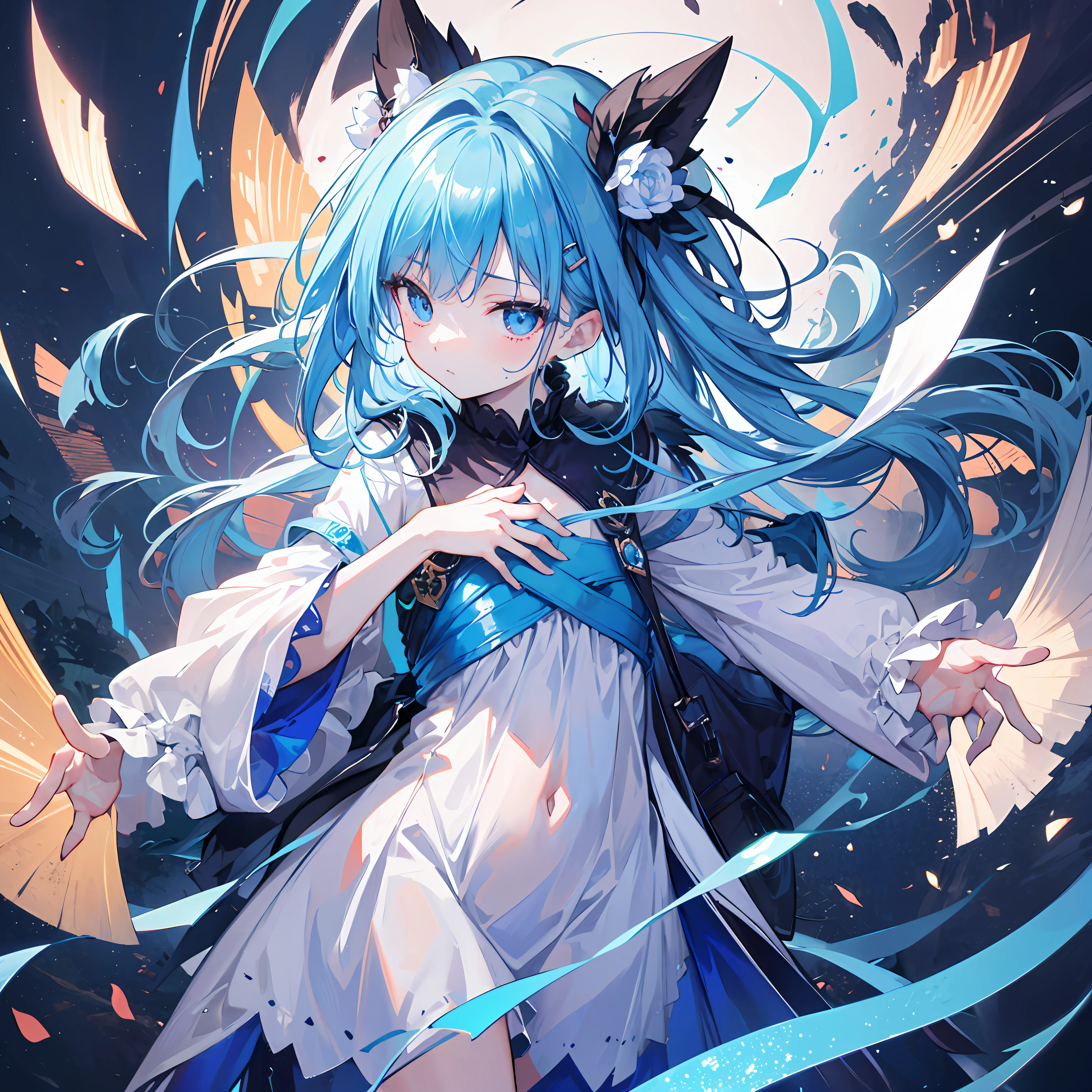 Masterpiece, best quality, (very detailed CG Unity 8k wallpaper) (best quality), (best illustration), (best shadow), , blue lorita dress, blue hair, blue ponet, cute