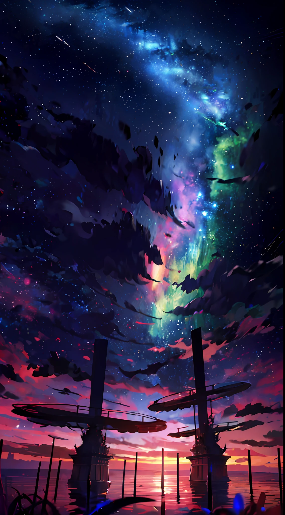 towers of god, blue towers, violet, blue, red, god, red sky, violet sky, starry sky, stars, starry towers, starry god, light blue, civilization, order