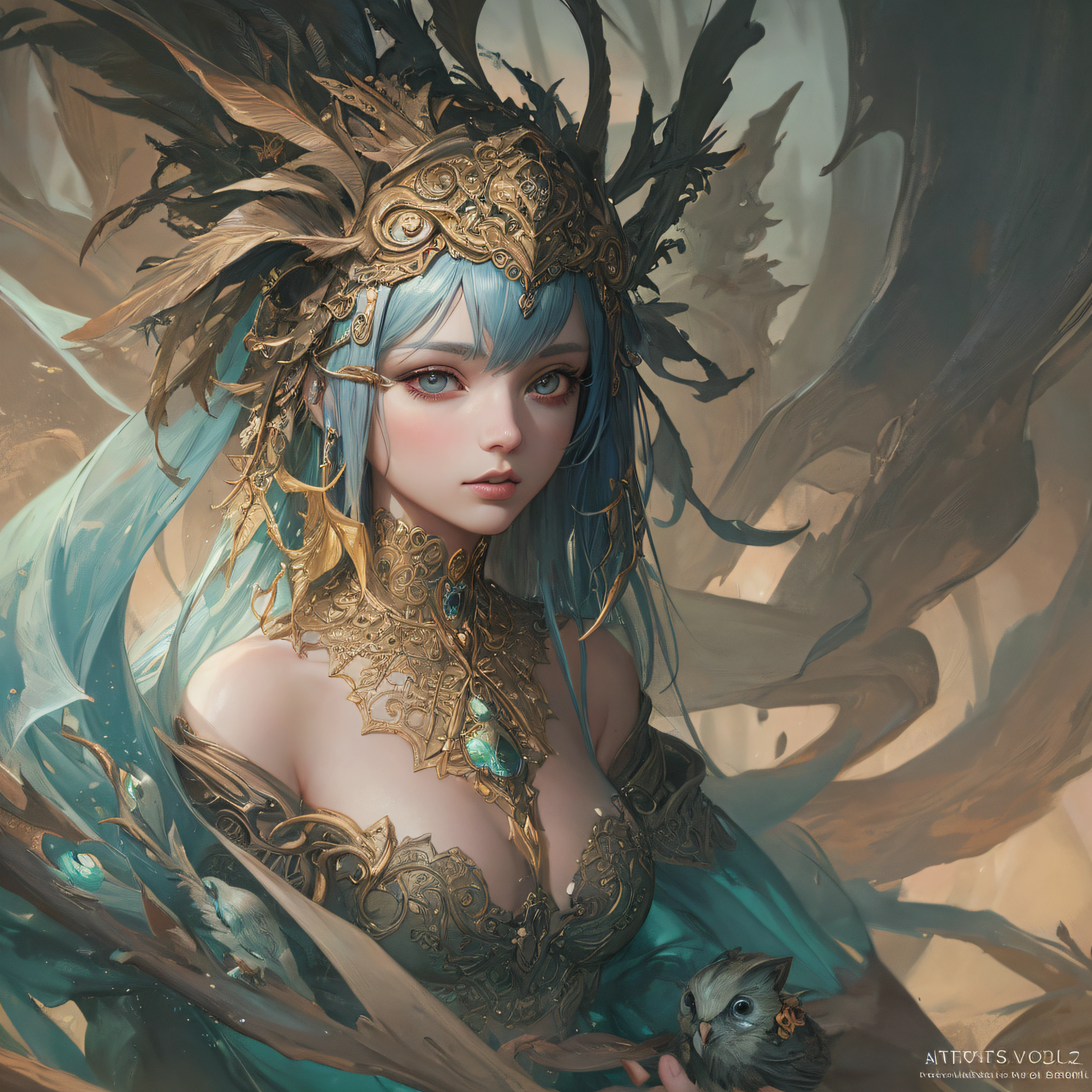 Cute and adorable fantasy owl, Bird-of-Paradise, sparrow, full body, shiny metallic jeweled depth, glowing smoke neon eyes, hoarfrost metal lace, fantasy, sunlight, sunbeam, intricate detail. 8k, dreamlike, surrealism, super cute, symmetrical, soft lighting, trending on artstation, intricate details, highly detailed, unreal engine, by ross tran, wlop, artgerm and james jean, Brian Froud, art illustration by Miho Hirano, Neimy Kanani, oil on canvas by Aykut Aydoğdu, oil painting, heavy strokes, paint dripping --auto