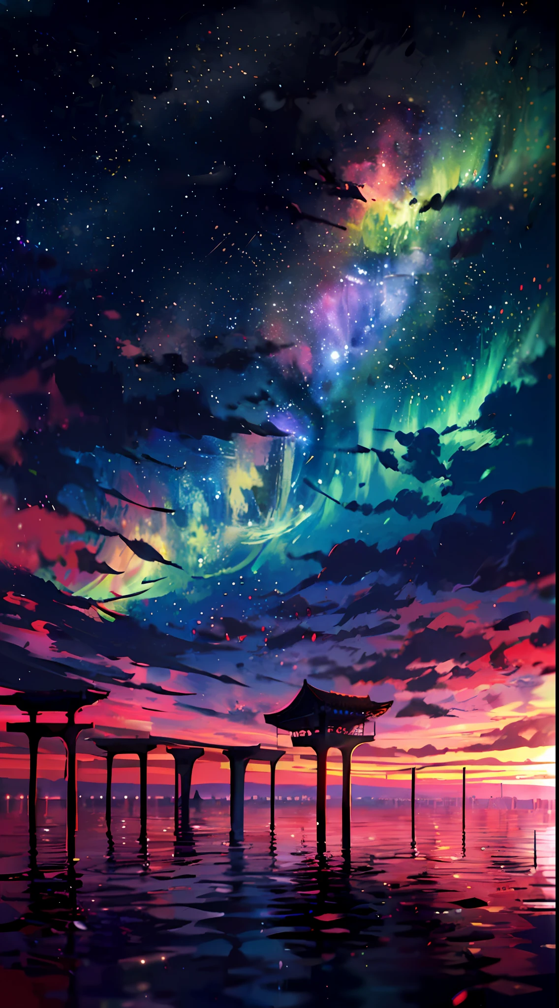 towers of god, blue towers, violet, blue, red, god, red sky, violet sky, starry sky, stars, starry towers, starry god, light blue, civilization, order
