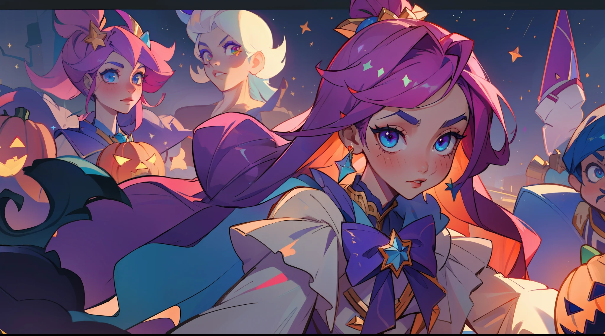 (masterpiece, best quality), intricate details, 8k, artstation, sharp focus, 1girl, star guardian, league of legends, halloween colors
