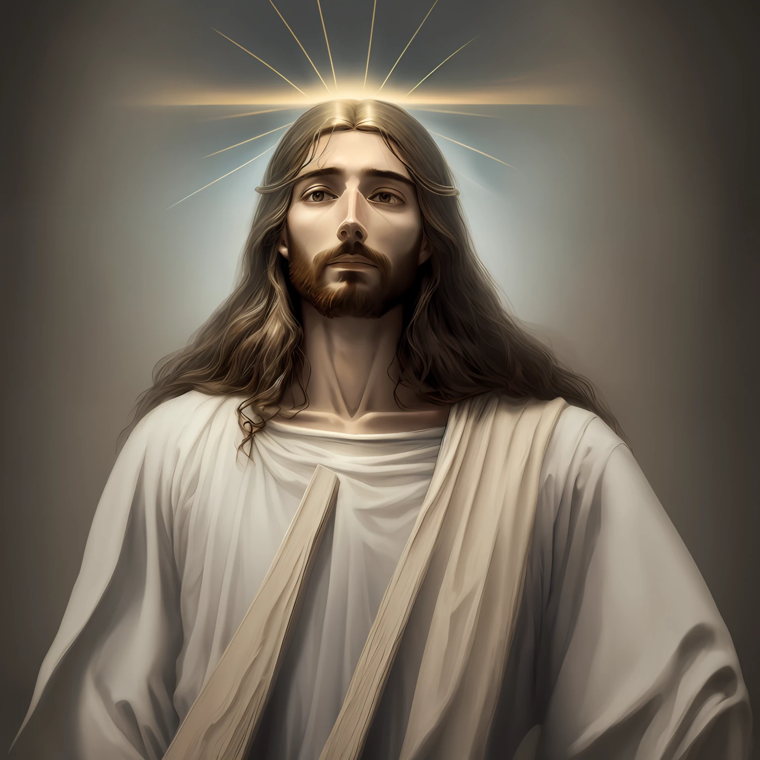 A painting of Jesus with a halo in heaven, Jesus Christ, Smiling in heaven, Portrait of Jesus Christ, Face of Jesus, Young God Almighty, Portrait of a Heavenly God, Greg Olsen, Jesus Gigachad, Jesus of Nazareth, Jesus, The face of God, God looking at me, He is greeting you warmly, He is happy, avatar image, 8k, horizontal, 1920x1080 --auto