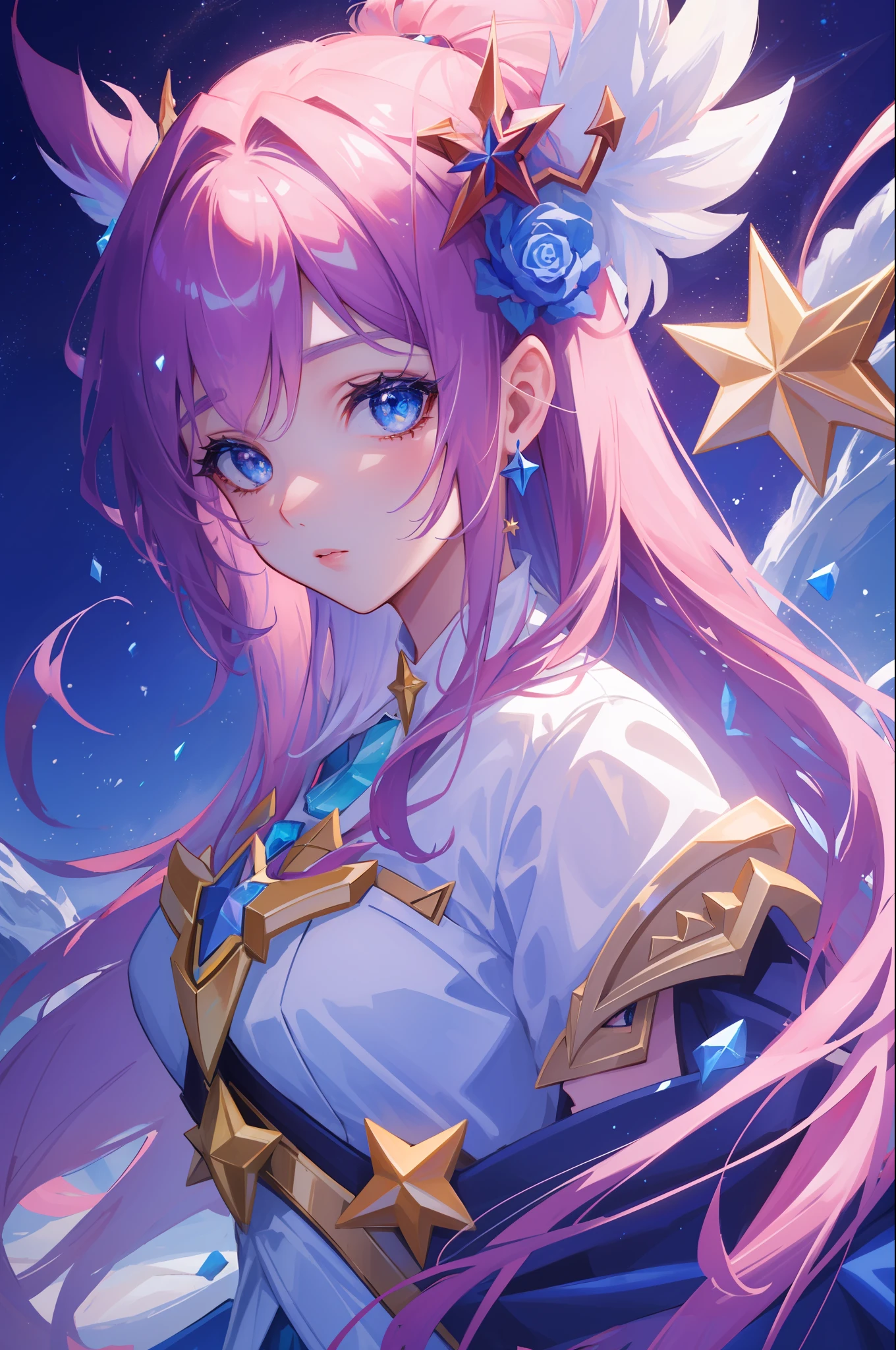 (masterpiece, best quality),  intricate details, 8k, artstation, sharp focus, 1girl, star guardian, league of legends, (cool color theme)