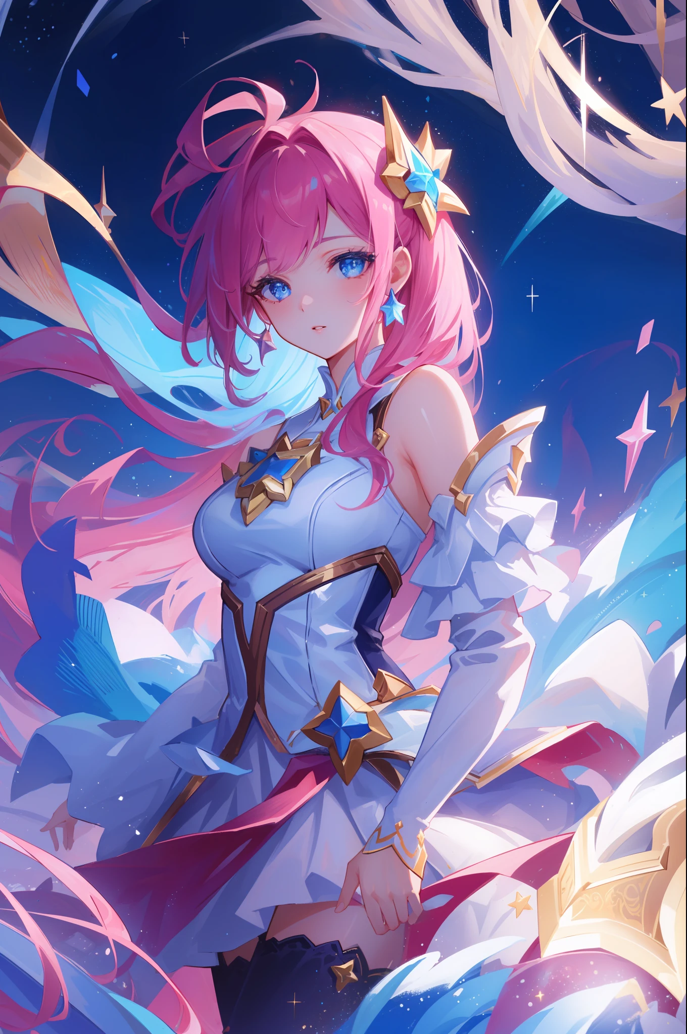 (masterpiece, best quality),  intricate details, 8k, artstation, sharp focus, 1girl, star guardian, league of legends, (cool color theme)
