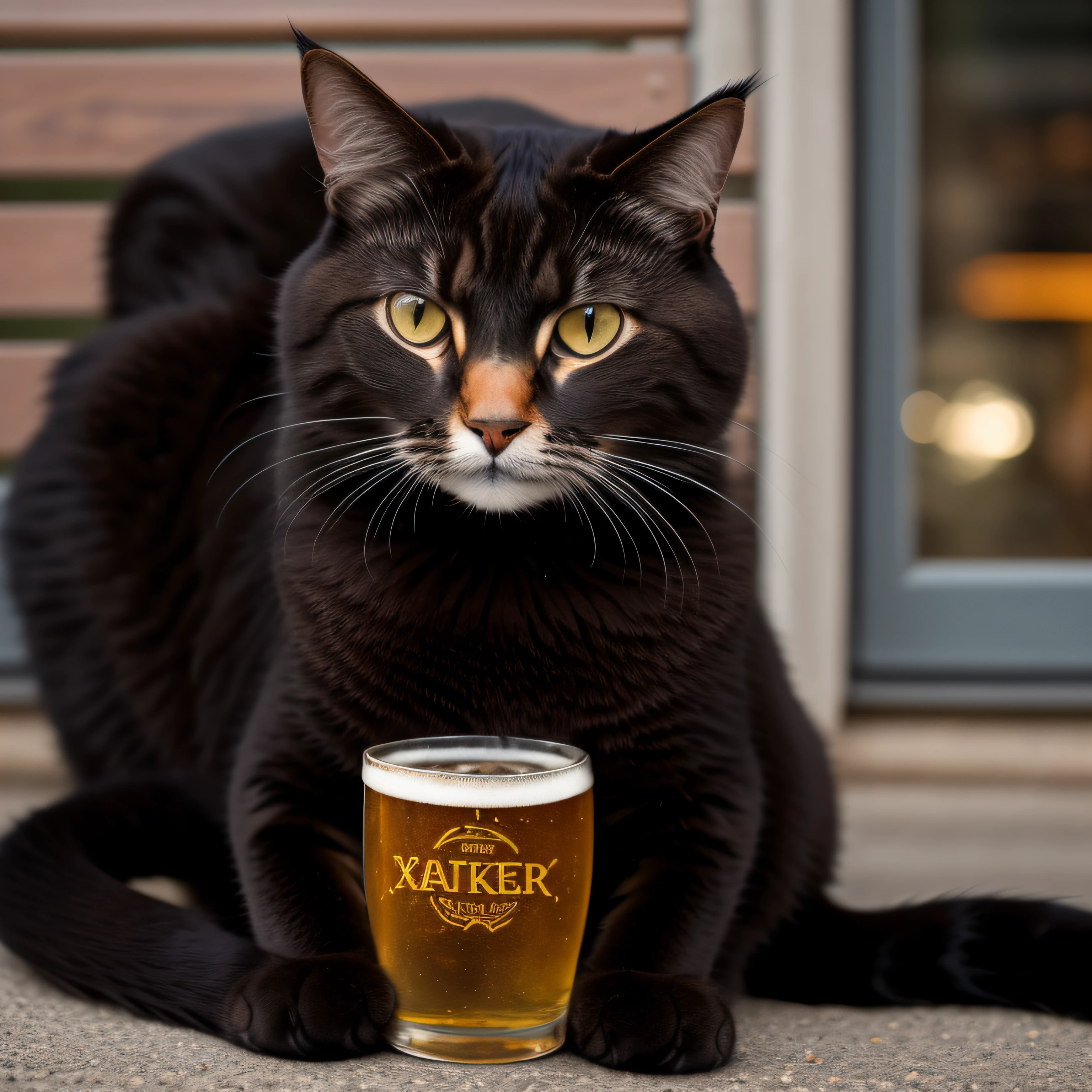 RAW photo, absurd, high quality, photorealistic,
[Cat|Cat, Sweater], Looking at the viewer,
outside, night, park bench, cat drinking holding a beer mug in his paw
8k uhd, dslr, film grain, Fujifilm XT3, 20 megapixels, detailed, sharp focus,