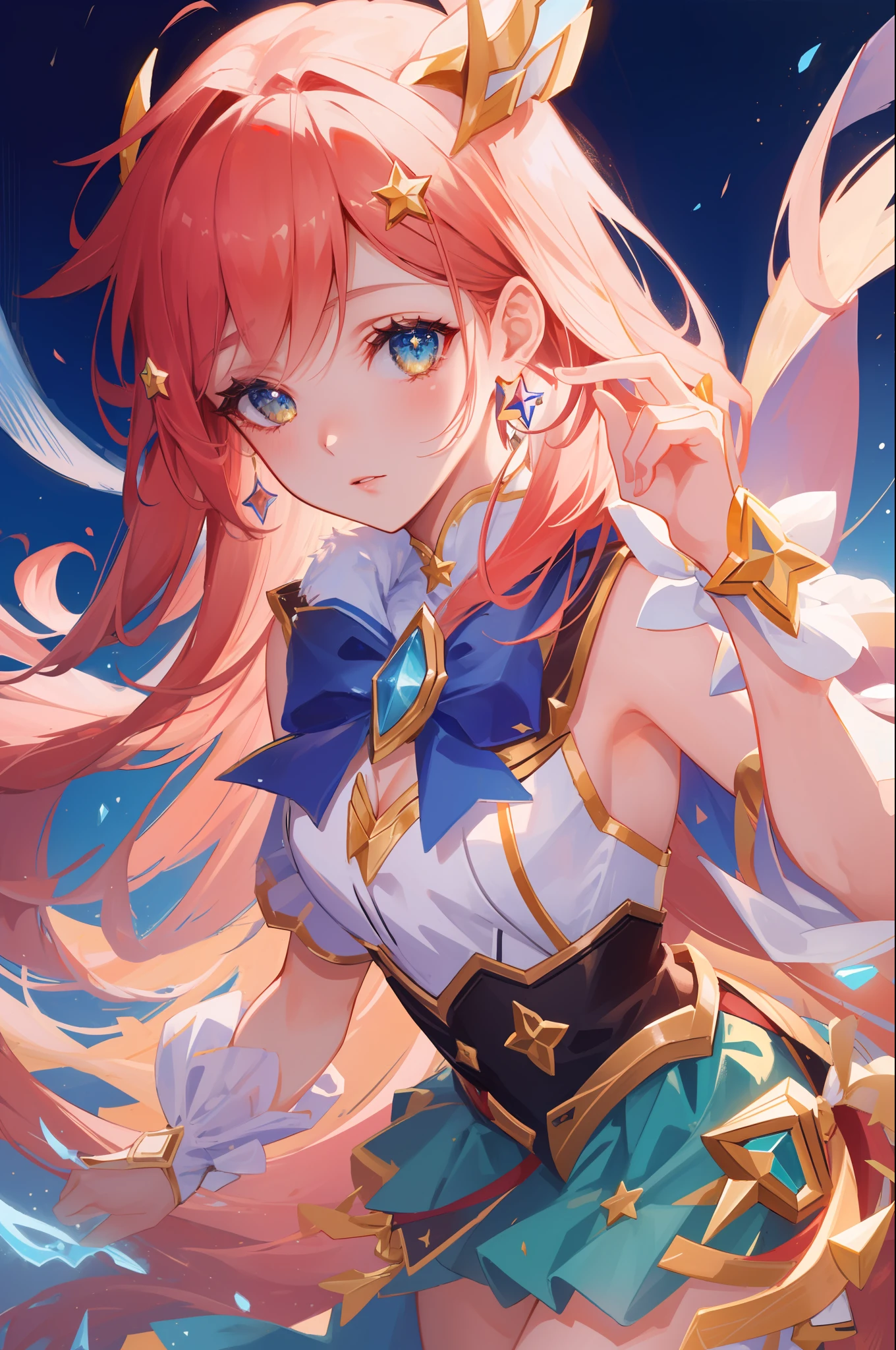 (masterpiece, best quality),  intricate details, 8k, artstation, sharp focus, 1girl, star guardian, league of legends, (warm color theme)