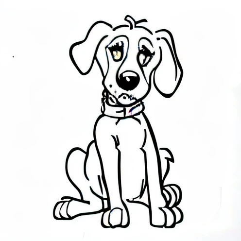 a black and white drawing of a dog with a collar, anthropomorphic dog, 2 d, 2d, cartoon drawing, simple line art, simple cartoon style, coloring pages, line art coloring page, simple lineart, simple drawing, simple drawing, bold line art, line art, professional furry drawing, 1024x1024 with degrade green background