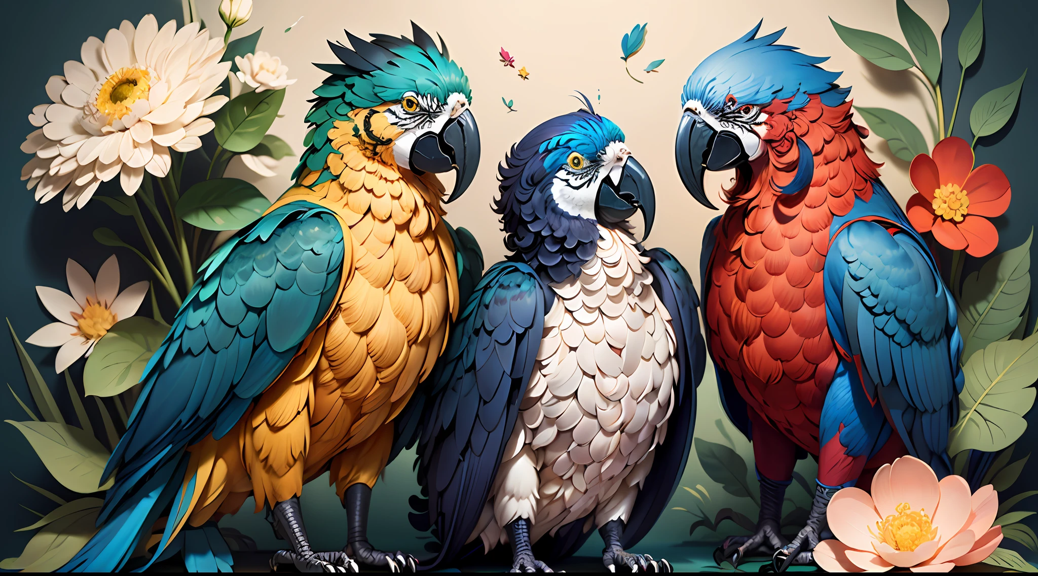 ((masterpiece)))), bestquality, illustration, beautifuldetailedglow, paper_cut, wallpaper,blue macaw
