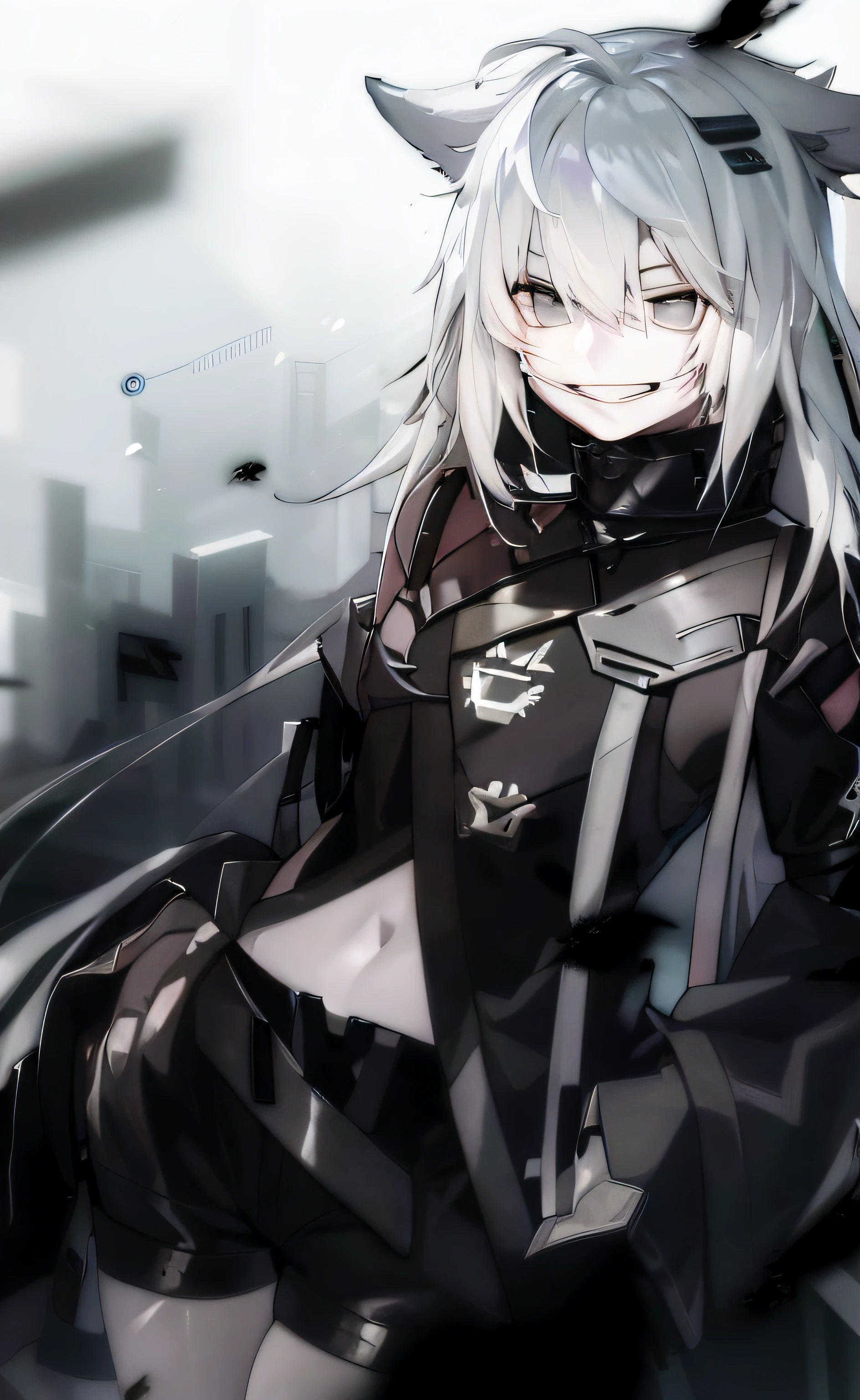 anime girl with white hair and black outfit standing in front of a city, rogue anime girl, from arknights, best anime 4k konachan wallpaper, nier autoamata, gapmoe yandere grimdark, hajime yatate, anime character, cyborg - girl with silver hair, white haired deity, perfect white haired girl, female anime character, white haired --auto