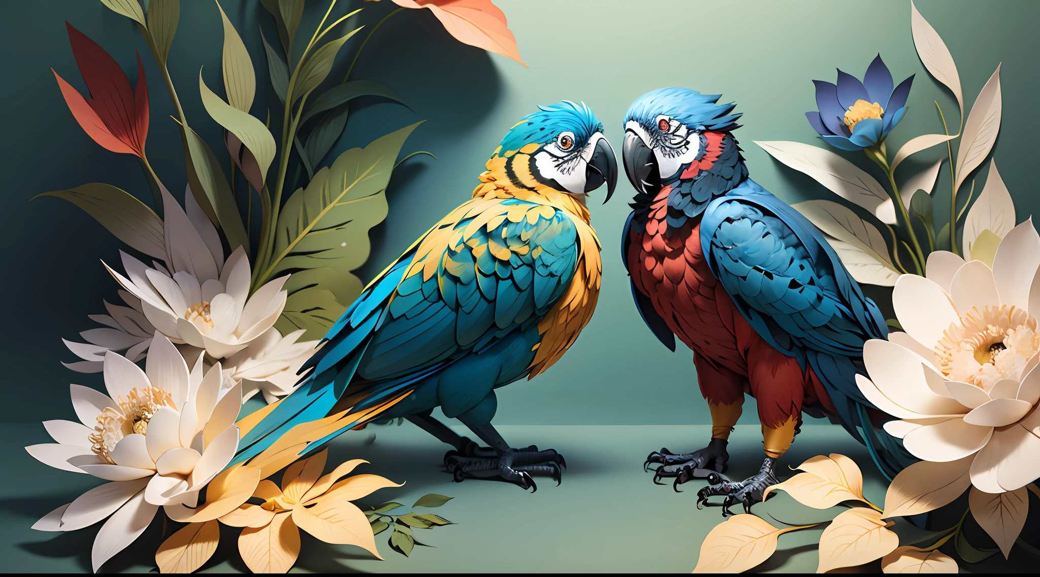 ((masterpiece)))), bestquality, illustration, beautifuldetailedglow, paper_cut, wallpaper,blue macaw