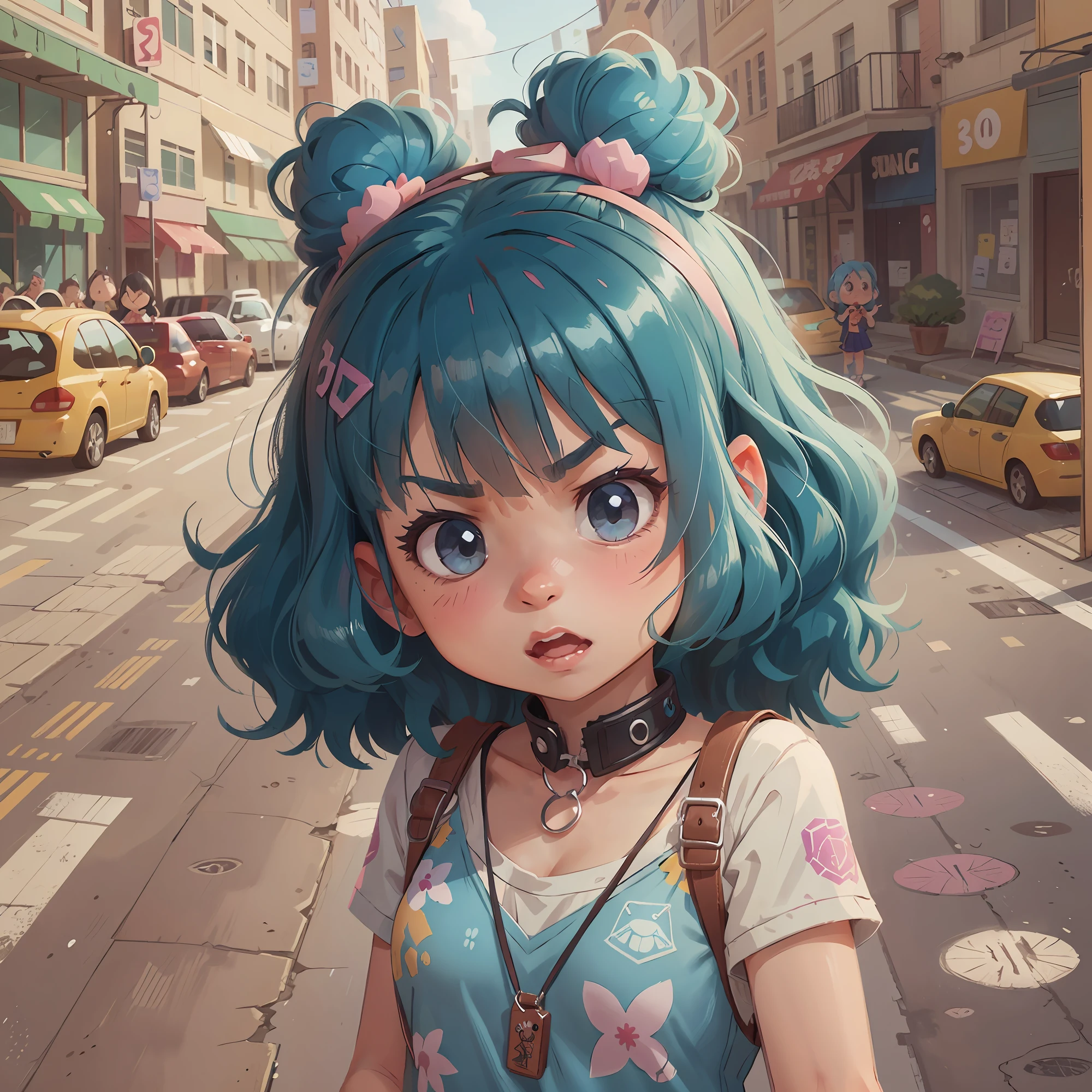 8--old toon girl with long curly blue hair, in a colorful, serious school looking to the left side, an anime cartoon by Zahari Zograf, with her hand raised teaching little friends, full body, standing, trend in cg society, fine arts, girl with blue hair, beautiful girl with blue hair, girl with blue hair, girl with blue hair, angry girl with blue hair, beautiful girl with blue hair, render of a cute 3d anime girl, young anime girl, chibi anime girl