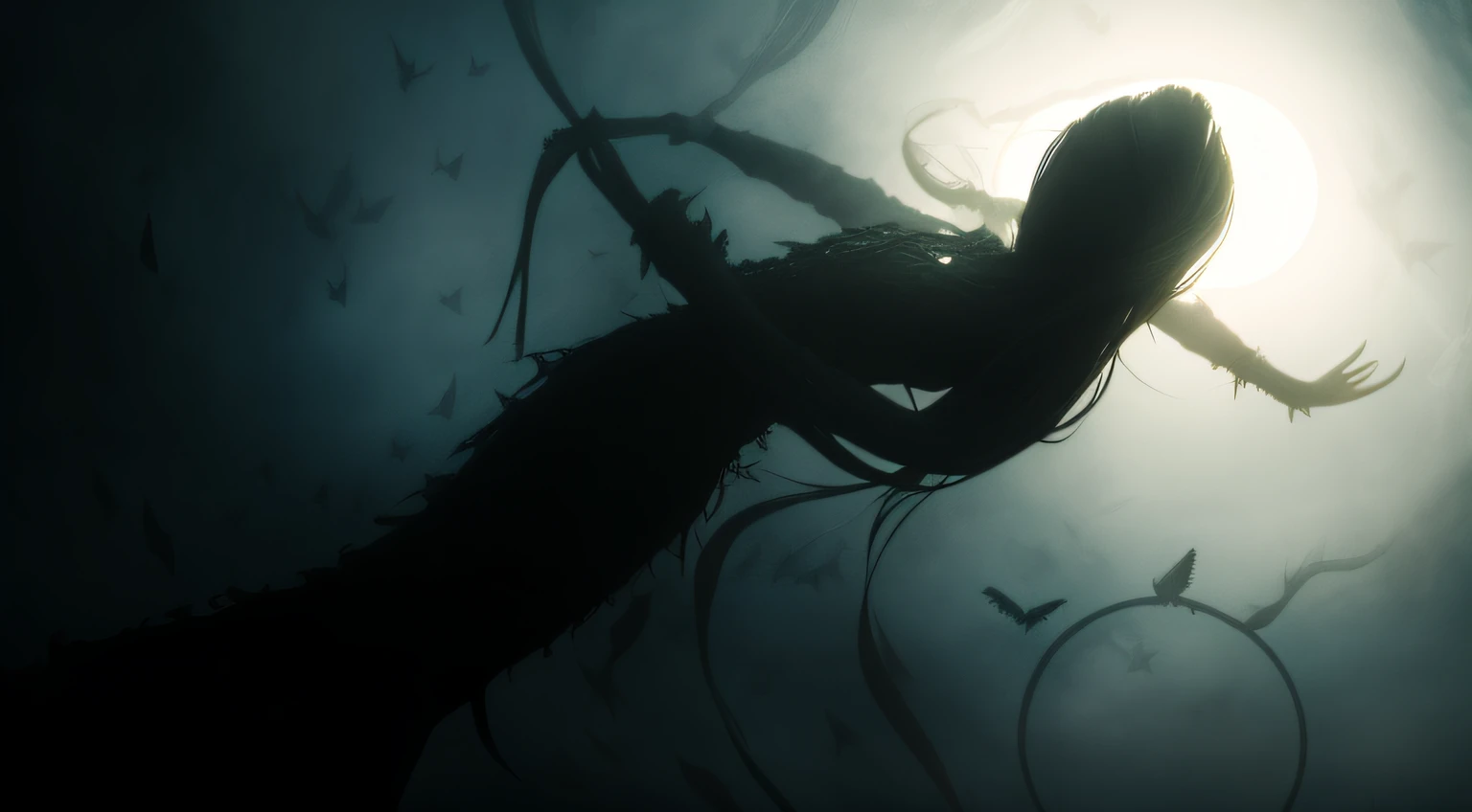 Dark shadows emerged from the mist, like distorted figures of nightmares. Their contorted, formless bodies seemed to be made of pure darkness, moving with an unearthly agility. The bright eyes, sparkling with inescapable malevolence, stuck to Isabella, as if she were the long-awaited prey.
