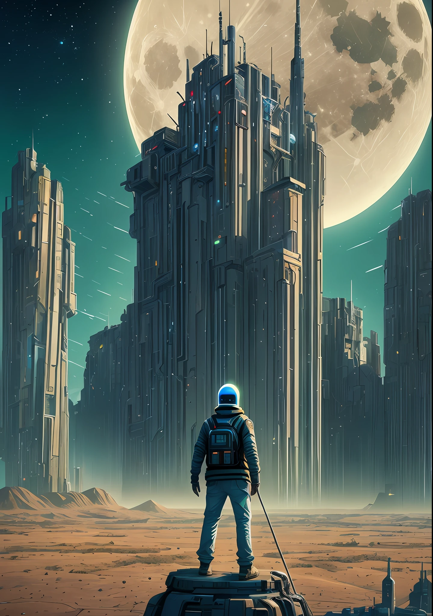 arafed man standing on a planet with a view of the moon, beeple and tim hildebrandt, beeple and jean giraud, artgem and beeple masterpiece, greg beeple, style hybrid mix of beeple, beeple masterpiece, beeple artwork, beeple style, beeple art