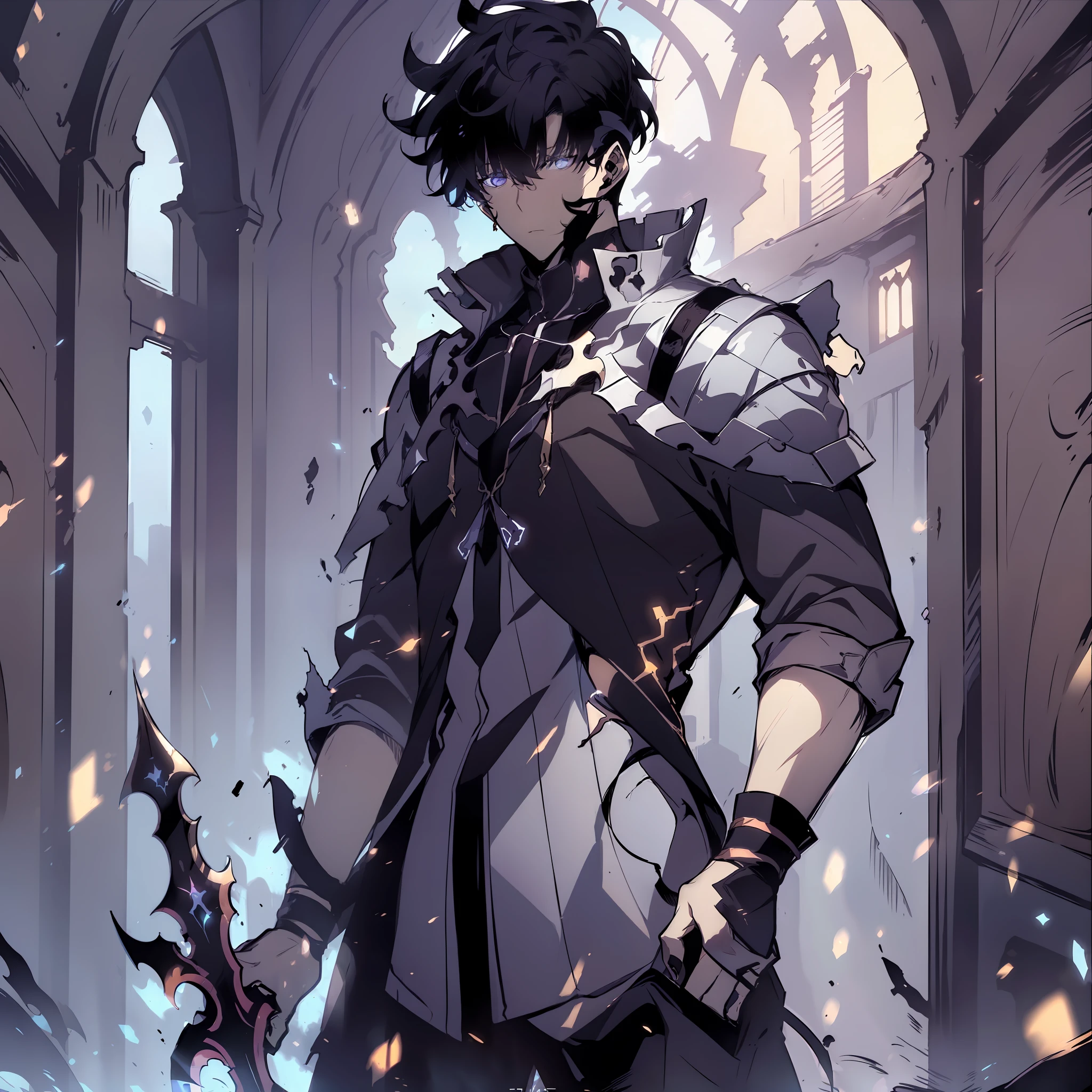 Sung jin woo, solo leveling, 4k, good quality, dark lord, rpg, medieval, black hair, male, looking at camera