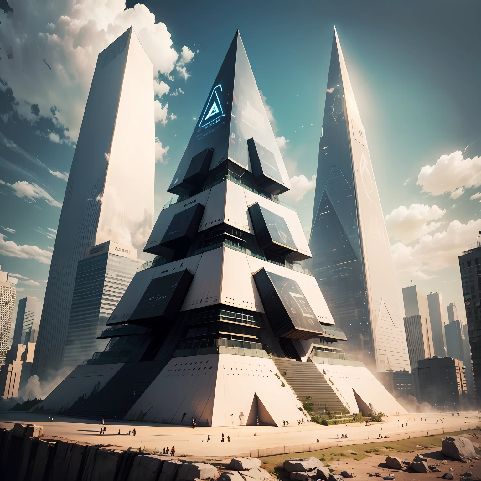 Futuristic technological white pyramid --auto