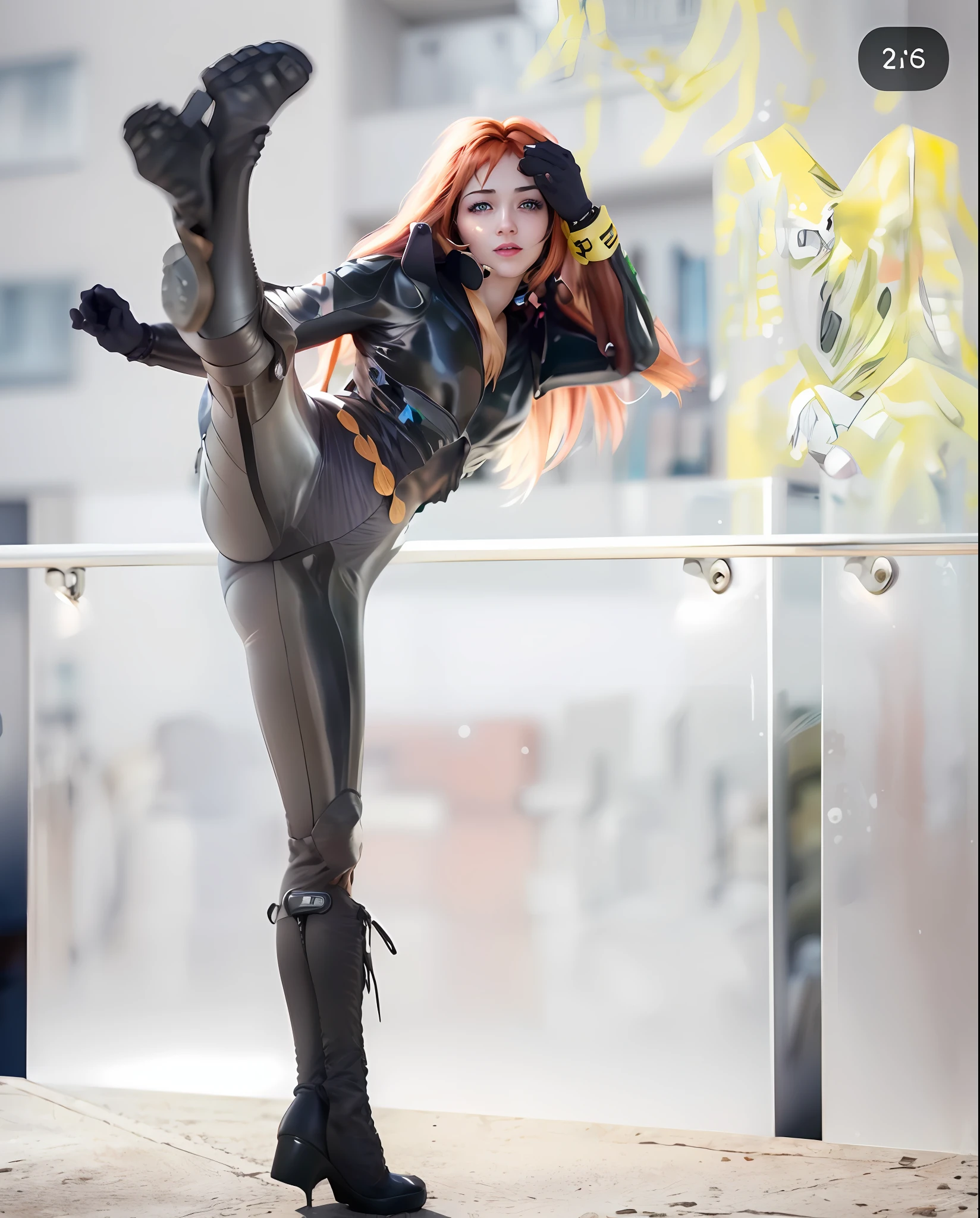 1woman, ((standing behind a moto GP)), standing with legs apart, high heels, (huge motor:1.1), (red motorcycle:1.3), (big wheels:1.1), (big moto:1.4), from behind, nipple slip,(realistic:1.5),photorealistic, octane render,hyperrealistic, wide hips,huge thighs,white legwear,(photorealistic face:1.2),collar,(small breasts:1.1),thick eyelashes,long eyelashes,(twin tails:1.1),(redhead:1.1),hair ribbon,arm straps,choker,(white lingerie:1.3),best quality, nsfw,cameltoe,streaked hair, half smile, (victory sign), (looking at viewer),sharp focus, (4k),(Masterpiece), (Best Quality), fantasy, extremely detailed, intricate, hyper detailed, (perfect face), illustration,soft lighting,(specular lighting:1.4),blue eyes,absurdly