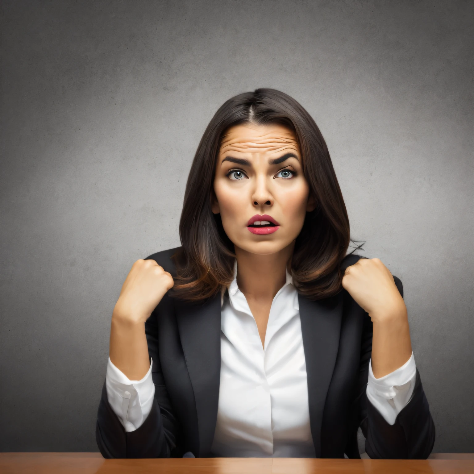 Please create an impactful image that represents a frustrated or discouraged businesswoman. --auto