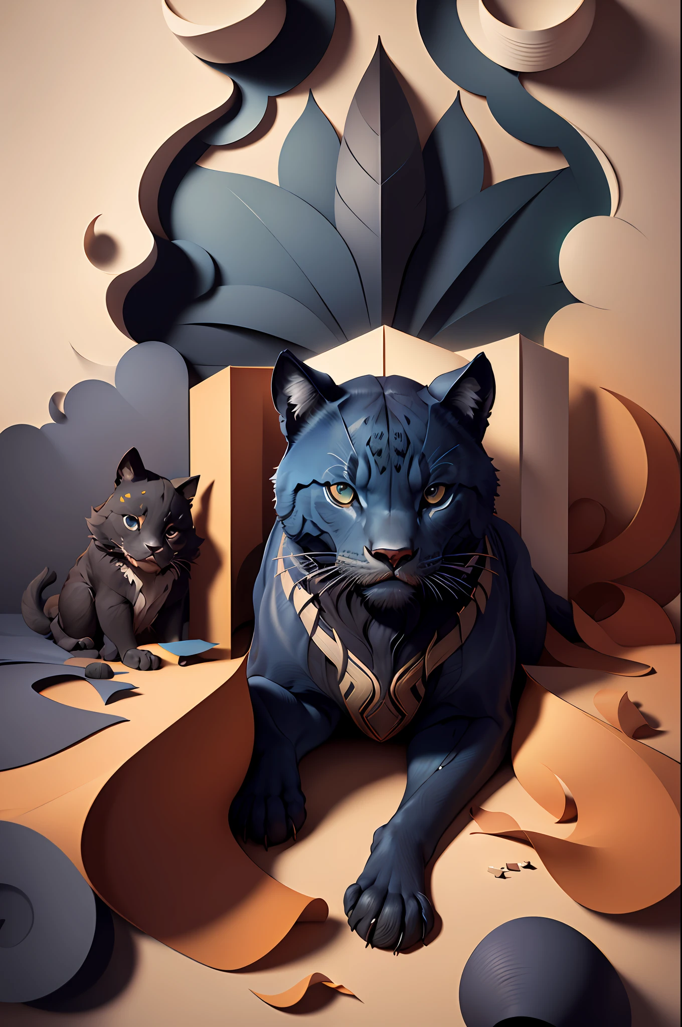 ((masterpiece)))), bestquality, illustration, beautifuldetailedglow, paper_cut, wallpaper,animal black panther