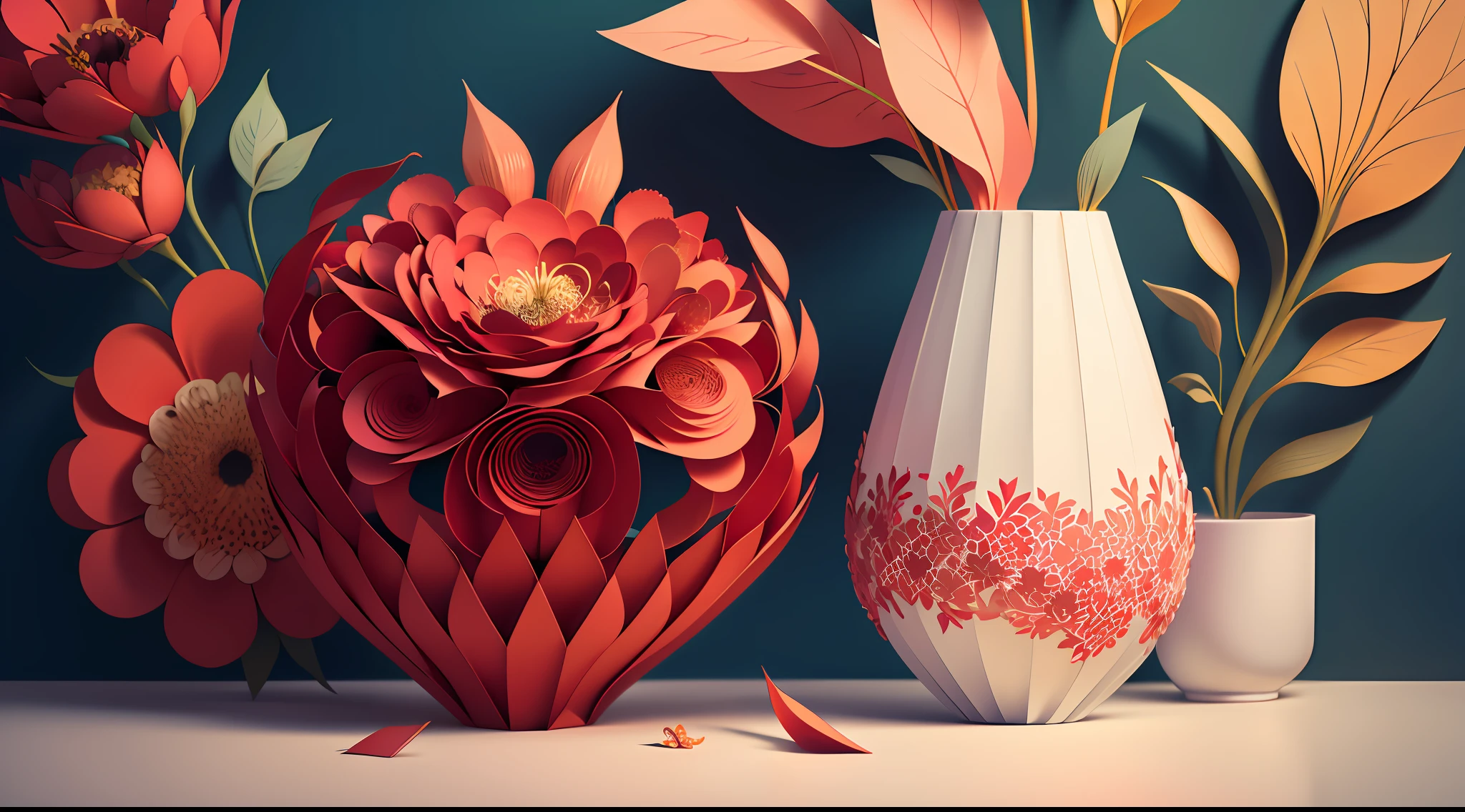 ((masterpiece)))), bestquality, illustration, beautifuldetailedglow, paper_cut, wallpaper,roas in red color