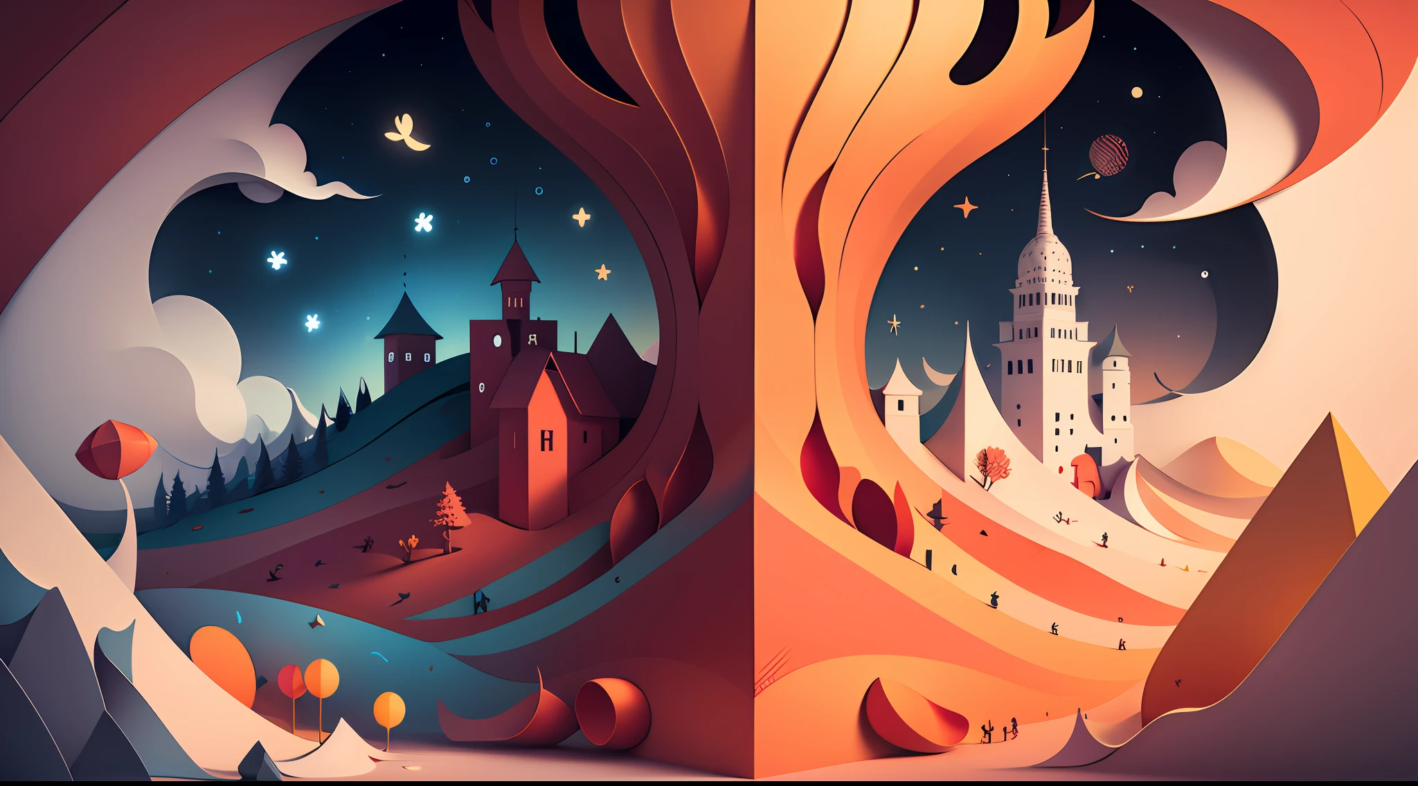 (((masterpiece))), bestquality, illustration, beautifuldetailedglow, paper_cut, wallpaper, red
