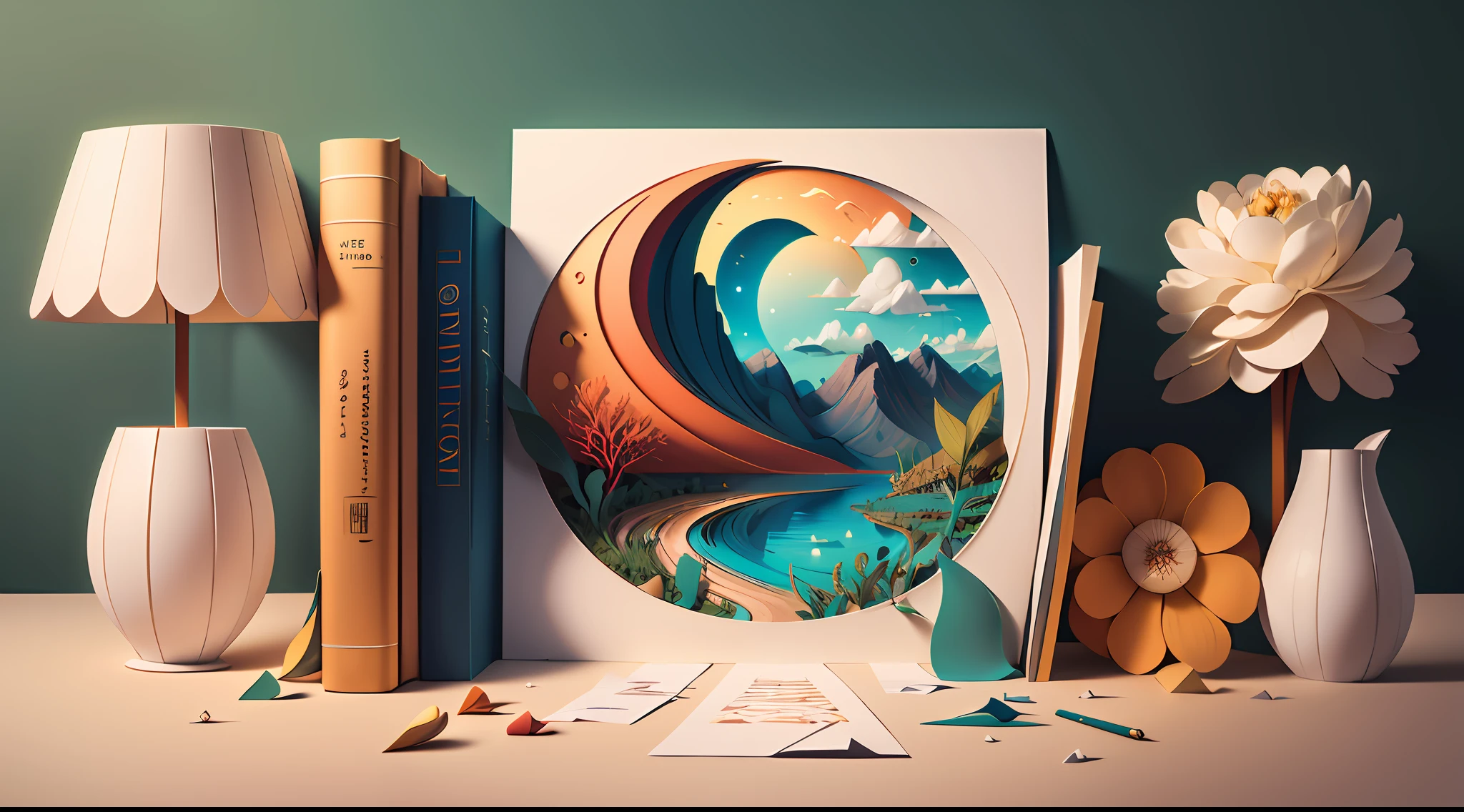 (((masterpiece))), bestquality, illustration, beautifuldetailedglow, paper_cut, wallpaper, red