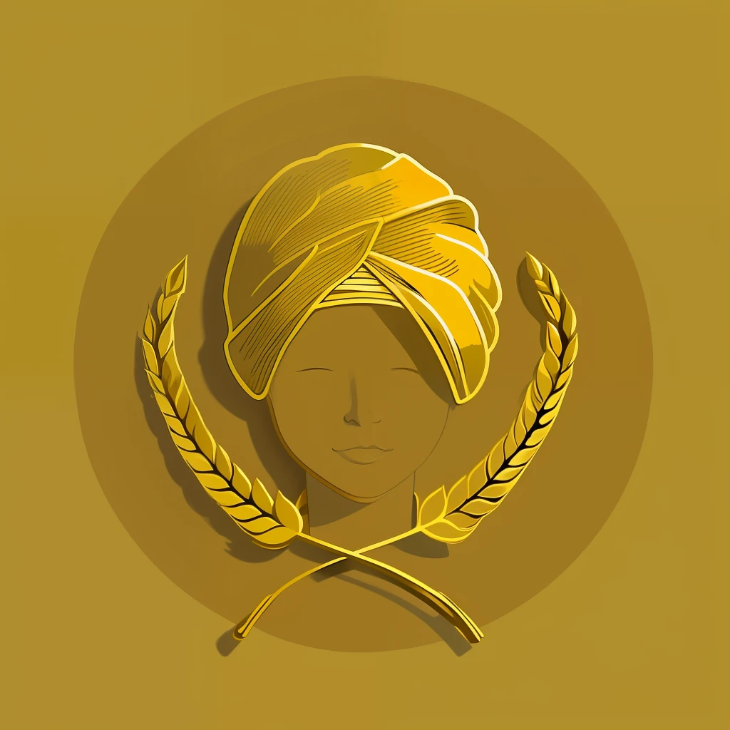 a hand drawn illustration of a turban and wheat, turban, ornate turban, emblem of wisdom, wearing a turban, has a laurel wreath, gilded gold halo behind head, laurel wreath on his head, simple illustration, by Manjit Bawa, in laurel wreath, wearing golden laurel wreath, inspired by Manjit Bawa, created in adobe illustrator, golden circlet