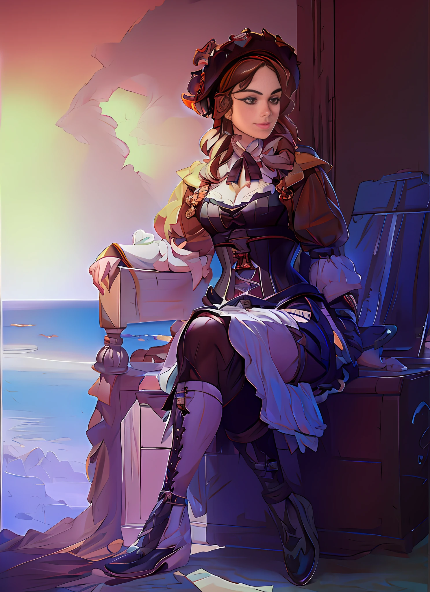 anime girl sitting on a bench with a view of the ocean, artwork in the style of guweiz, guweiz, beautiful character painting, by Yang J, alice x. zhang, guweiz on artstation pixiv, cushart krenz key art feminine, guweiz on pixiv artstation, artgerm and atey ghailan