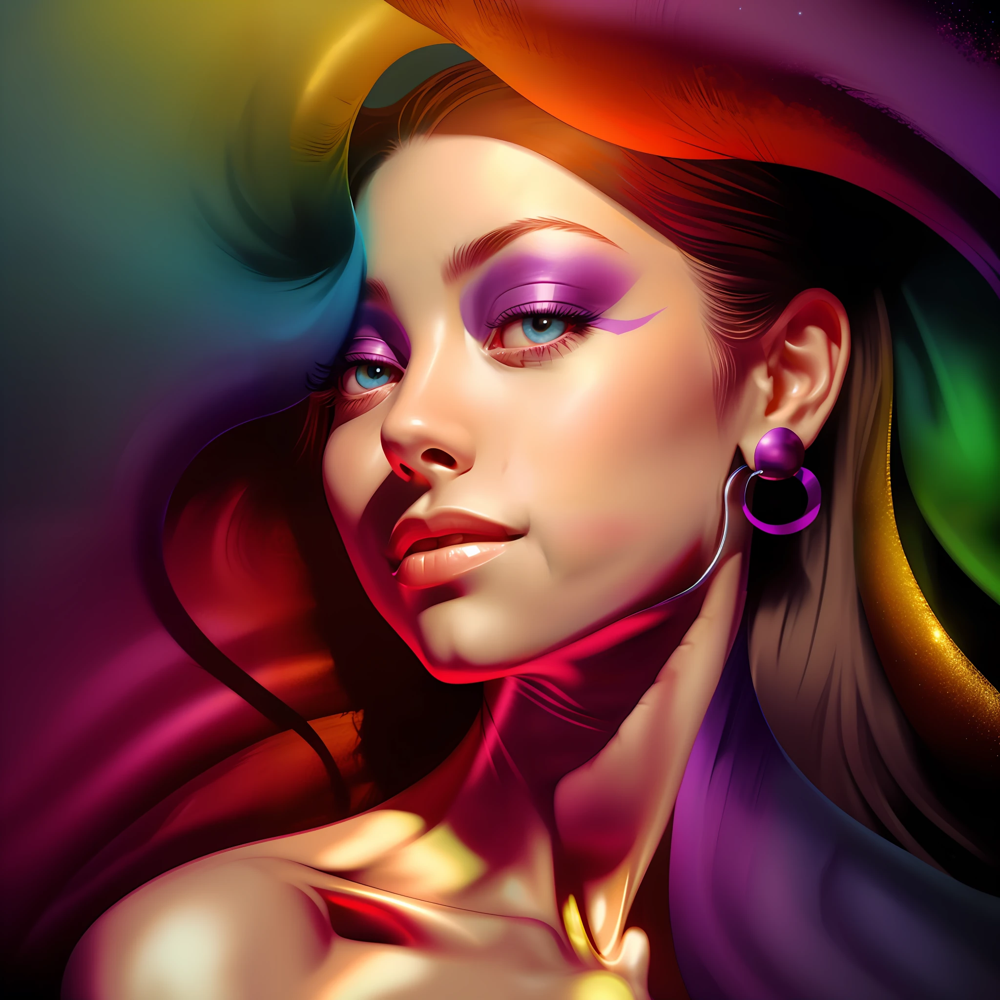 aerial, vivid colors, colored ribbons, small floating stars