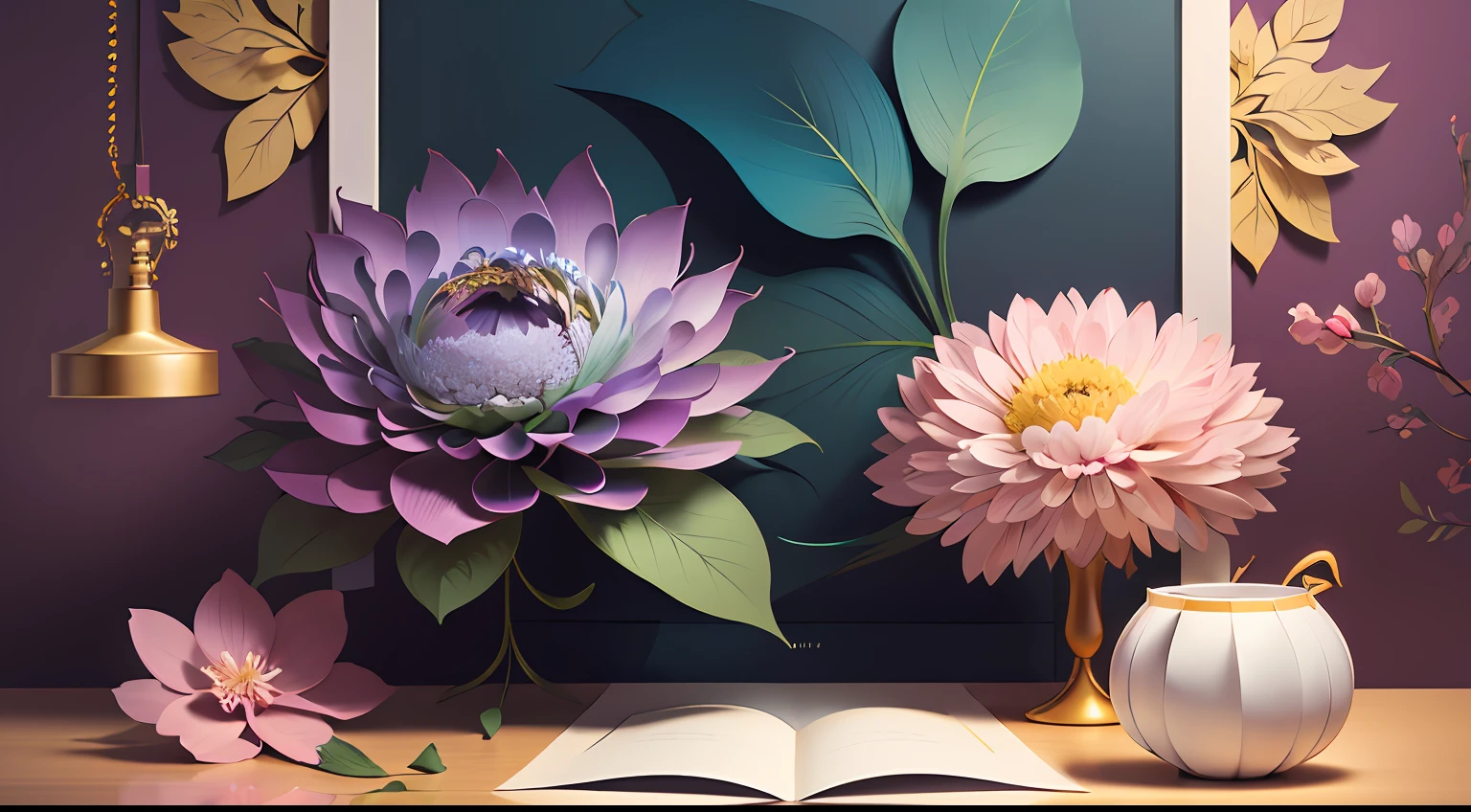 (((masterpiece)))), bestquality, illustration, beautifuldetailedglow, paper_cut, wallpaper,green and purple