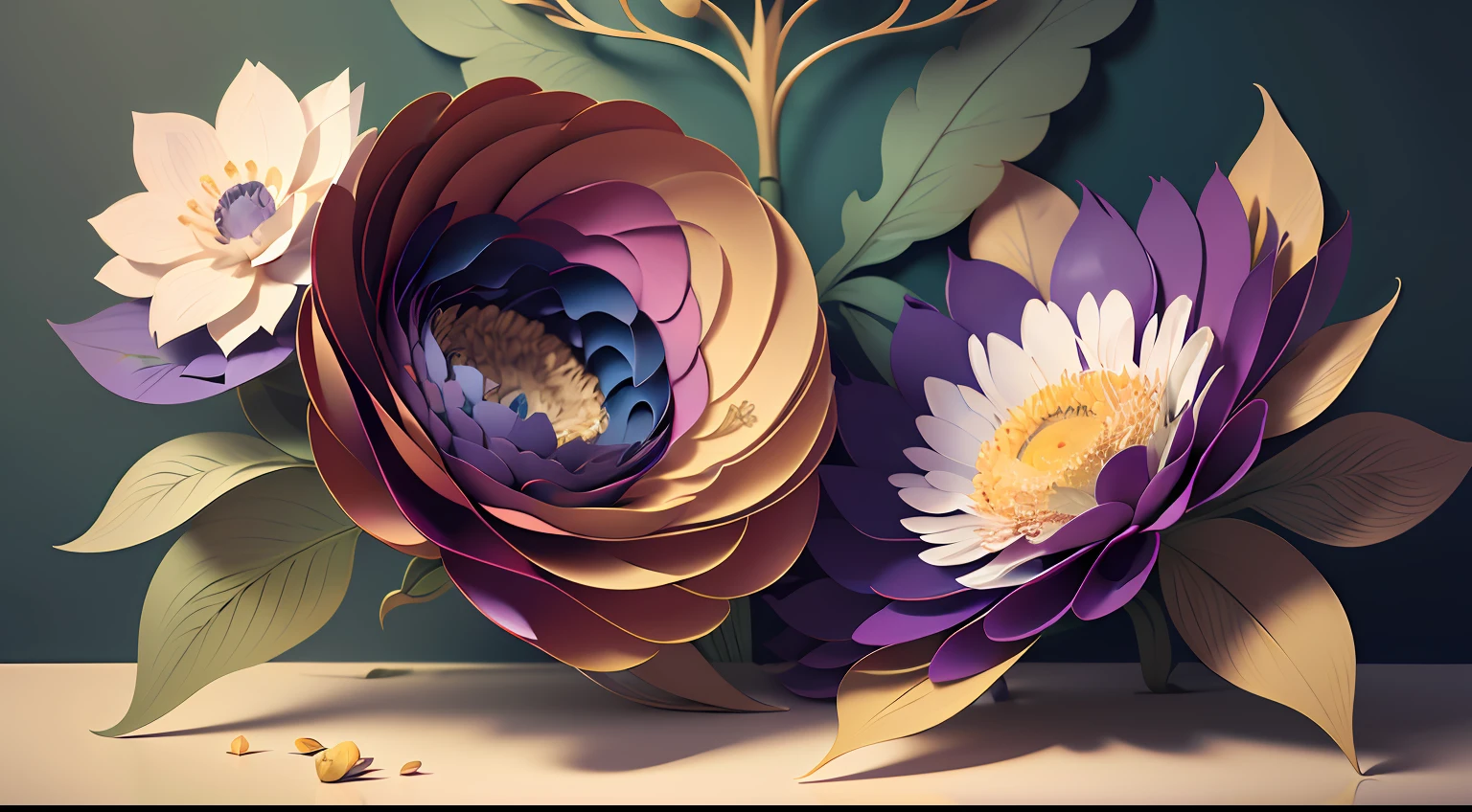 (((masterpiece)))), bestquality, illustration, beautifuldetailedglow, paper_cut, wallpaper,green and purple