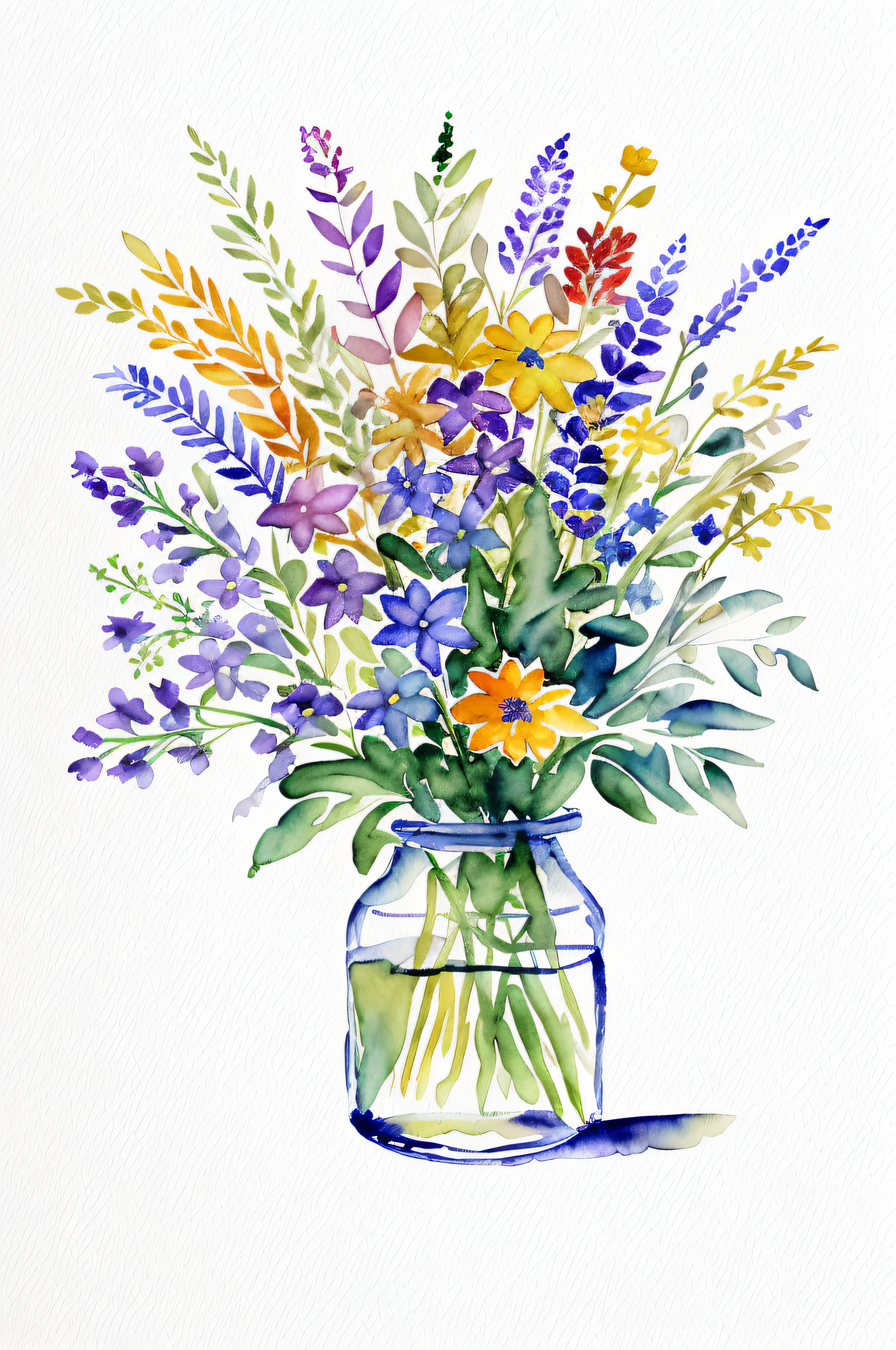 Wild Flowers Art Floral Farmhouse Art, Watercolor Botanical