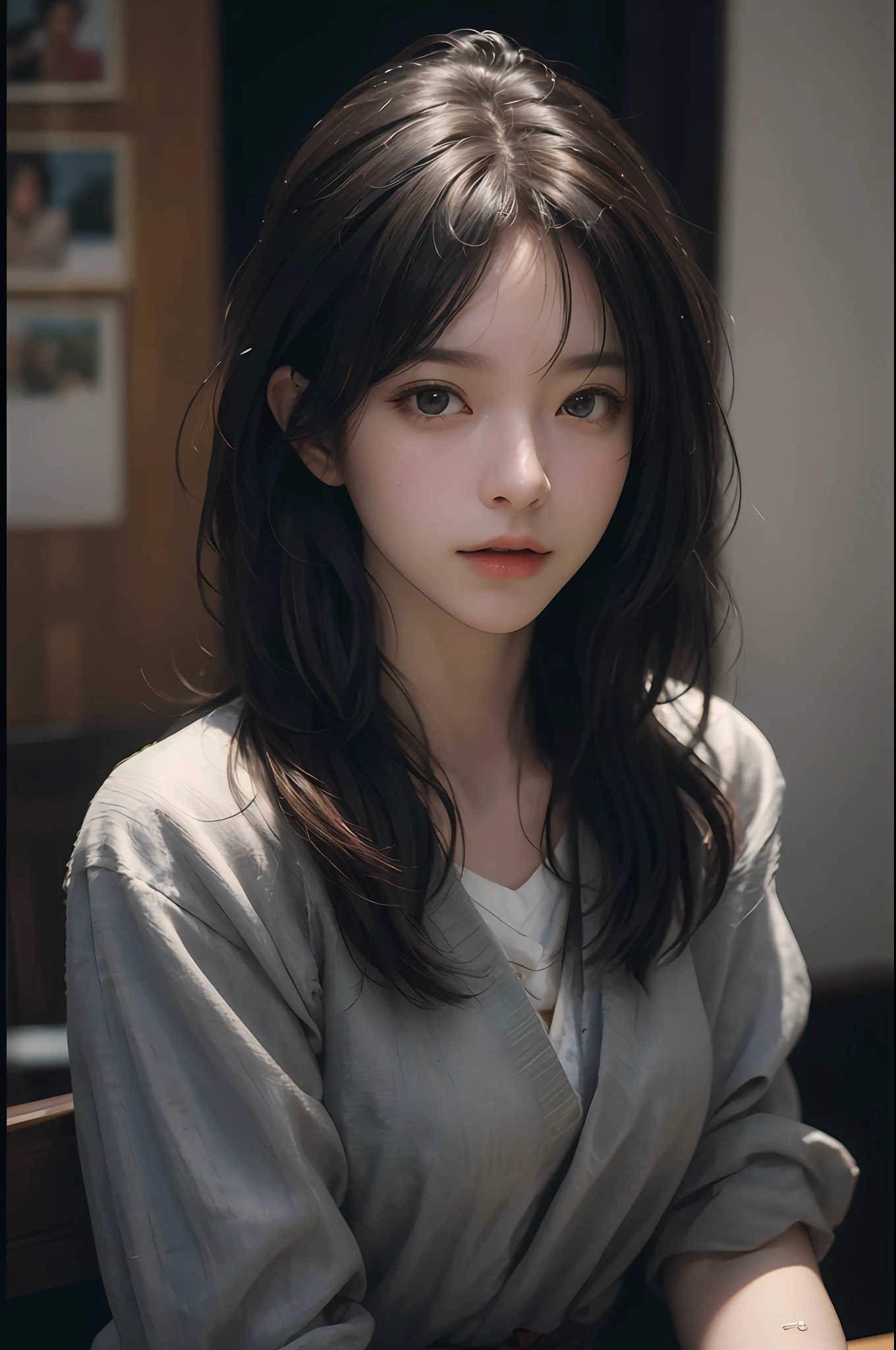 (RAW photo, best quality), (realistic, photo-realistic:1.3),best quality,highly detailed,masterpiece,ultra-detailed,illustration,1girl,upper_body,dynamic angle,world masterpiece theater,messy_long_hair,best quality,extremely detailed CG unity 8k wallpaper,ink,Amazing,cinematic lighting,lens_flare, dunhuang_style