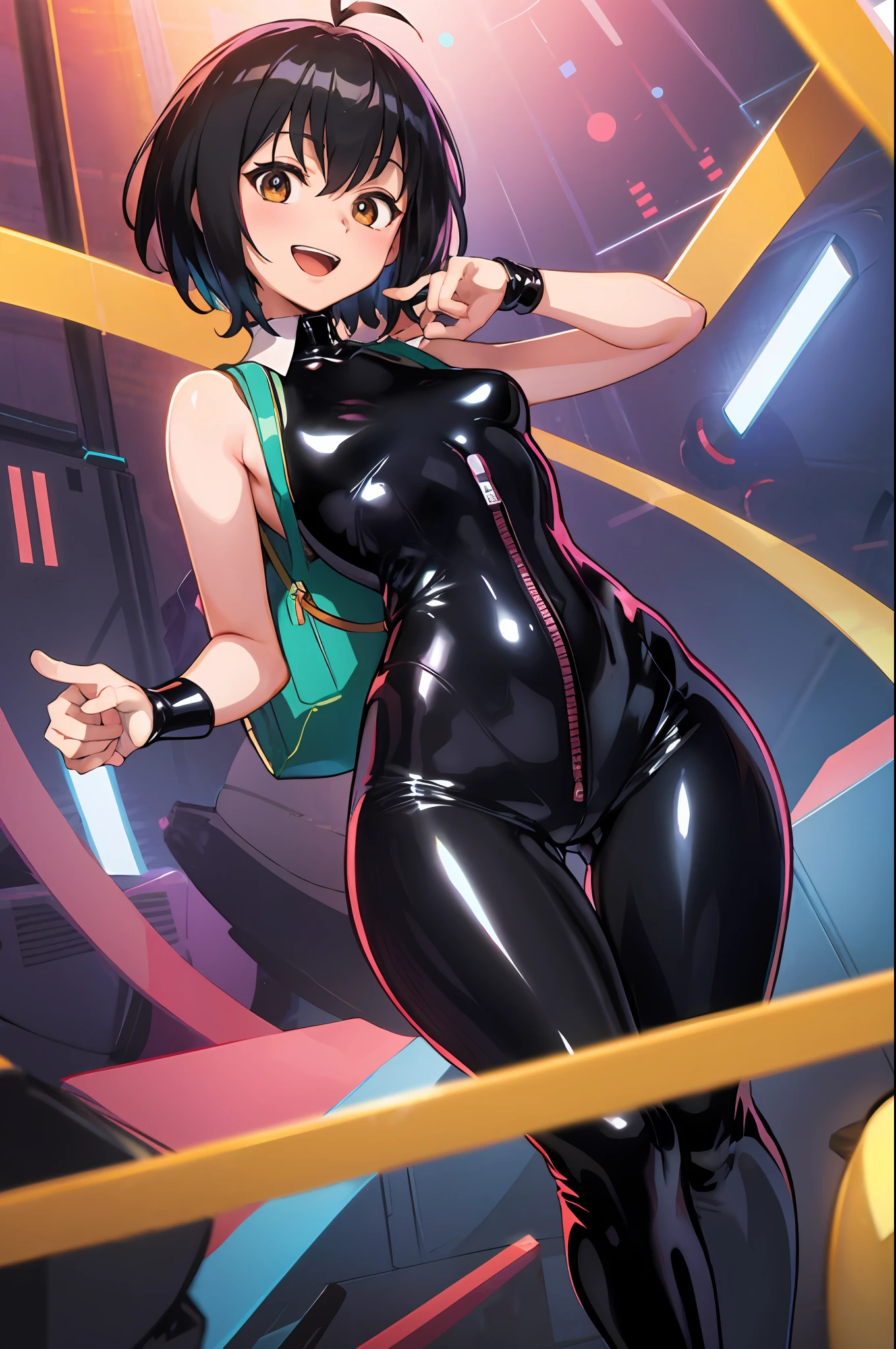 peniparker, :d, looking at the viewer, backpack, walk, bedroom, pale skin, sexy, nsfw, micro-bikini, trying to look sexy, small tits, big ass, model waist, ((extremely detailed)), (((high resolution illustration)))), (((super glued latex unitard))), neckline, sexy, showing curves, waist, large thighs, open zipper, open bodysuit,