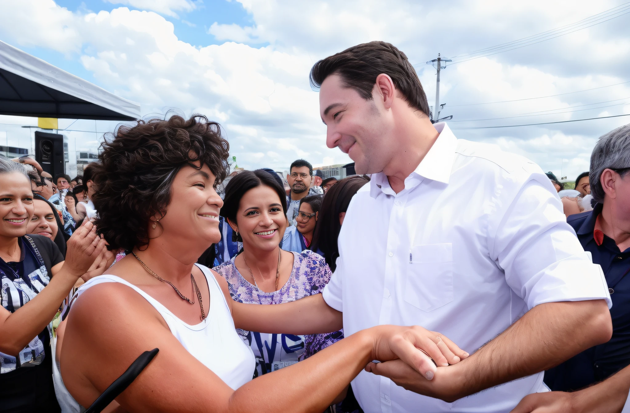 there is a man and woman shaking hands in front of a crowd, by Fernando Gerassi, beto val, sao paulo, by Felipe Seade, daniel mirante, politics, kyle hotz, 4262862863, 4074294527, by Willian Murai, marc