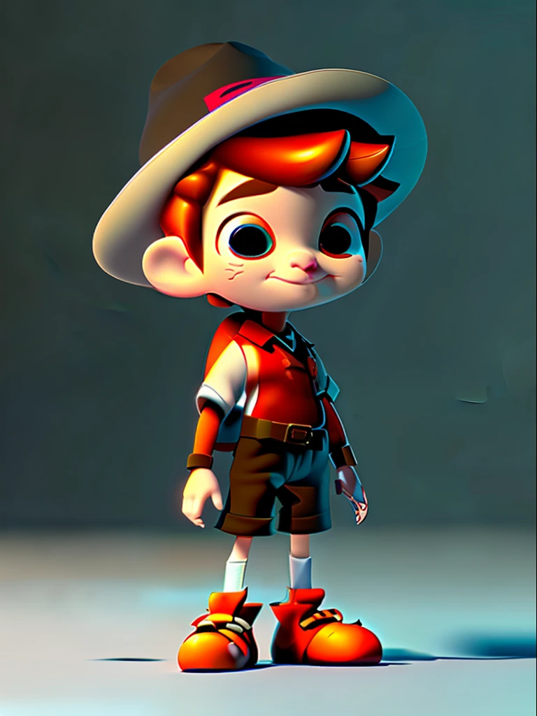 a close up of a toy with a hat on a white background, very stylized character design, small character. unreal engine 5, cute cartoon character, cute 3 d render, stylized character, animation style render, stylized character design, character with a hat, arnold maya render, toon render keyshot, 3d character, 3 d character, animated character design