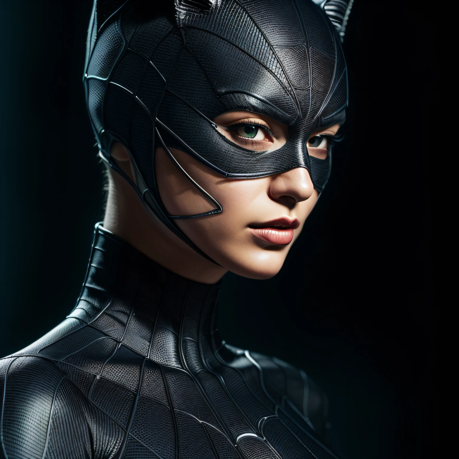 A woman in a cat suit with a whip, Catwoman, by Mike Deodato, J Scott Campbell, J. Scott Campbell, Catwoman, ( ( spiderwoman ) ), villainy, Spider-Woman!!!, inspired by Mike Deodato, cat girl, spider woman, Lara Croft as spider-woman, girl, mike deodato jr, black cat. Best quality, realistic, realistic, award winning illustration, (highly detailed face and skin texture), (full body), (complicated detail: 1.2), (fine detail), (complicated detail), (cinematic lights, best quality backlight), sharp lines, sharp focus, official art, unit 8k wallpaper, absurd, unbelievably absurd, huge file size, Ultra-, fantasy art, RTX, ((Closing photo-up by award-Winning studio)), , (shut up), , perfect hands, beautiful detailed eyes, Perfect Face