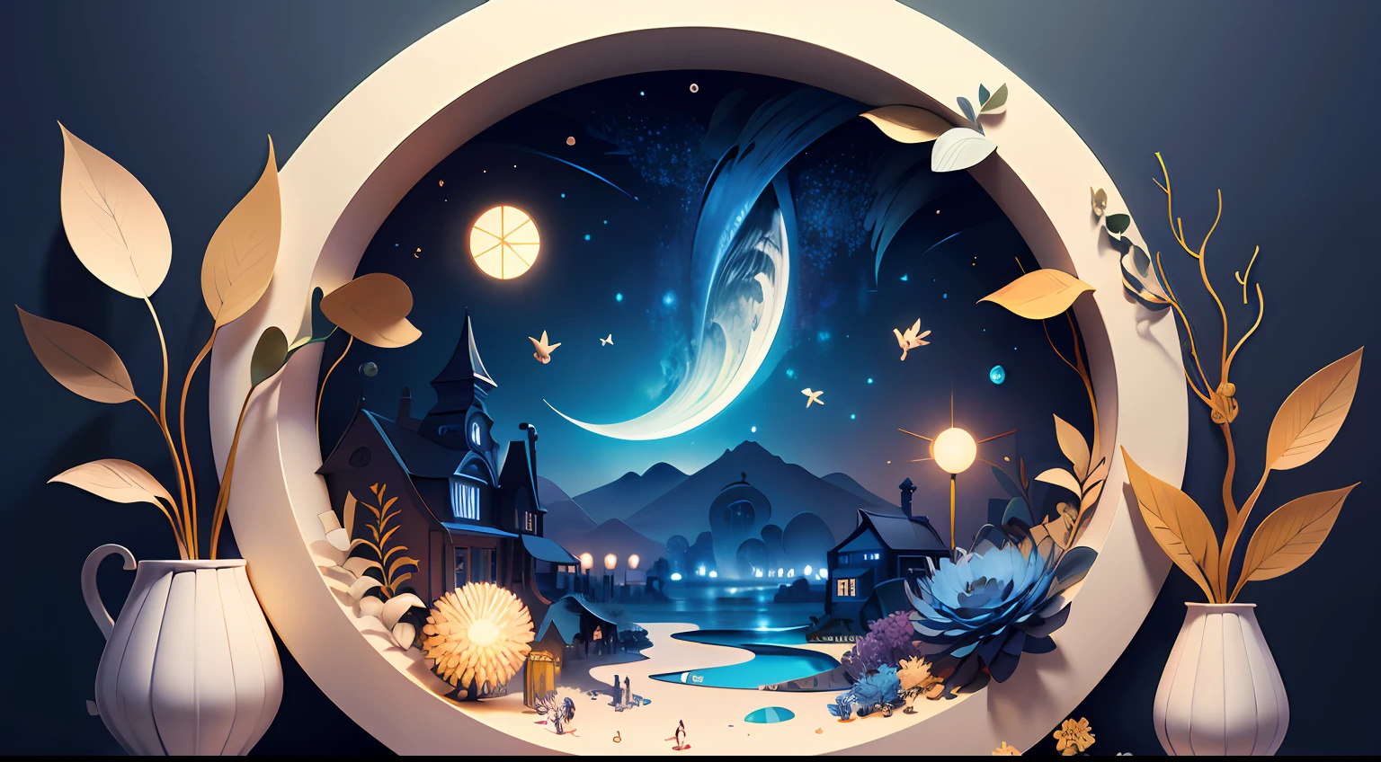 (((masterpiece)))), bestquality, illustration, beautifuldetailedglow, paper_cut, wallpaper,dark blue