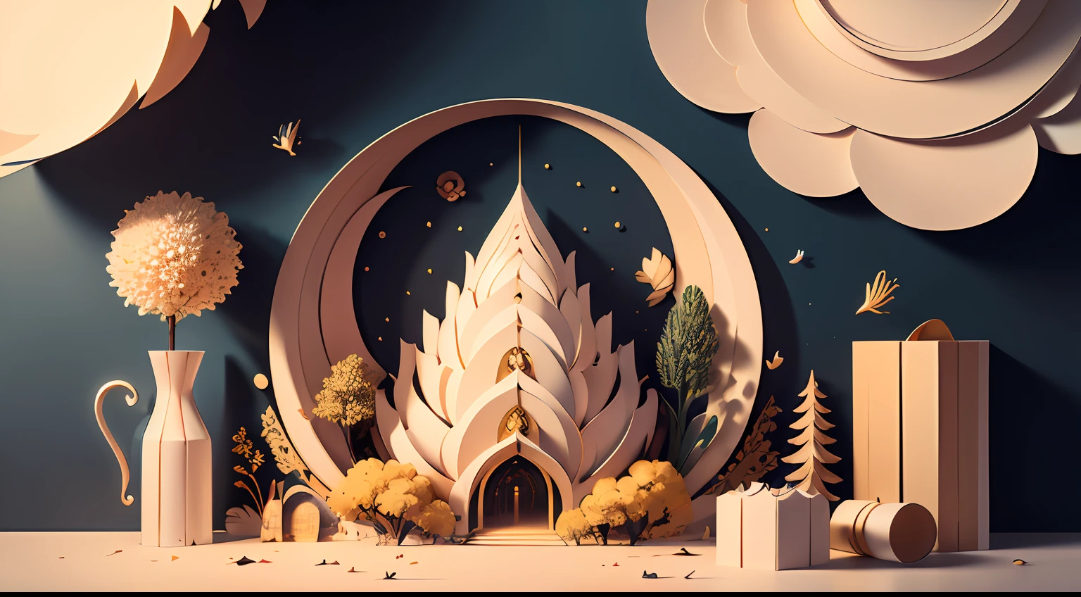 (((masterpiece)))), bestquality, illustration, beautifuldetailedglow, paper_cut, wallpaper,black,gold