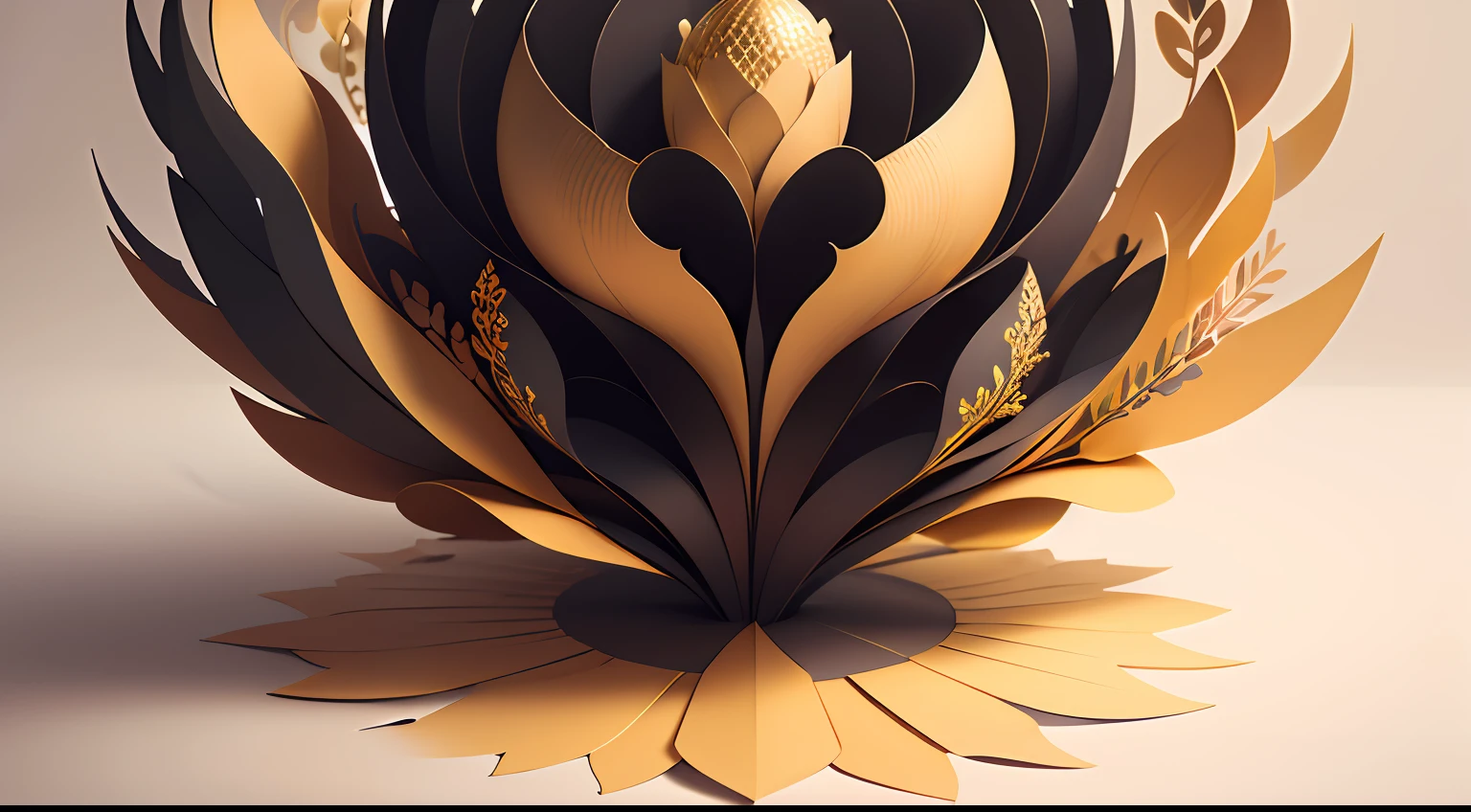 (((masterpiece)))), bestquality, illustration, beautifuldetailedglow, paper_cut, wallpaper,black,gold