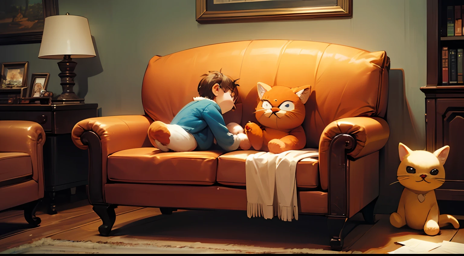 Needle felting Garfield in a retro living room --auto