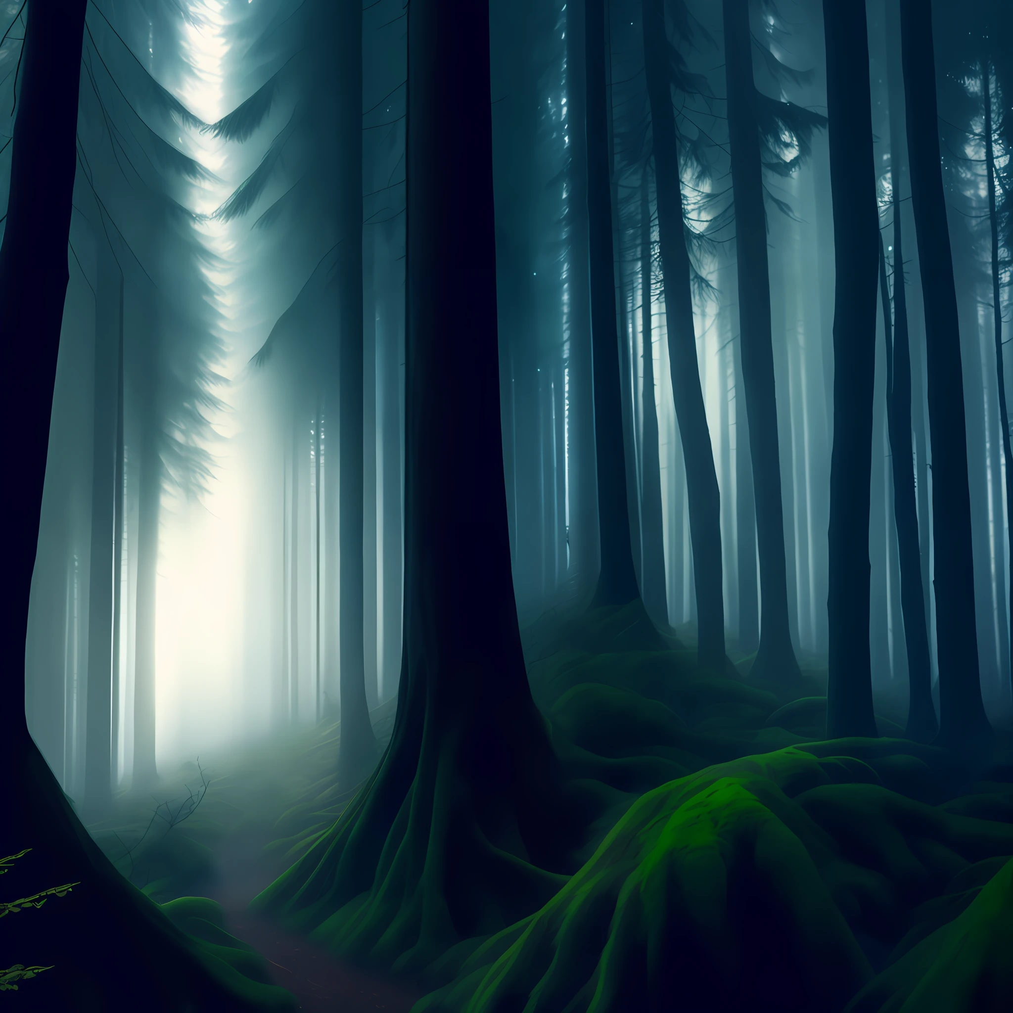 there is a path in the middle of a forest with trees, mysterious forest, mysterious dense forest, magical forest backround, surreal forest, mysterious and scary forest, mystical forest background, mystical forest, deep forest in the night, glowing forest, deep inside the forest, dark fantasy forest, an image of a moonlit forest, spooky forest, magical forest background