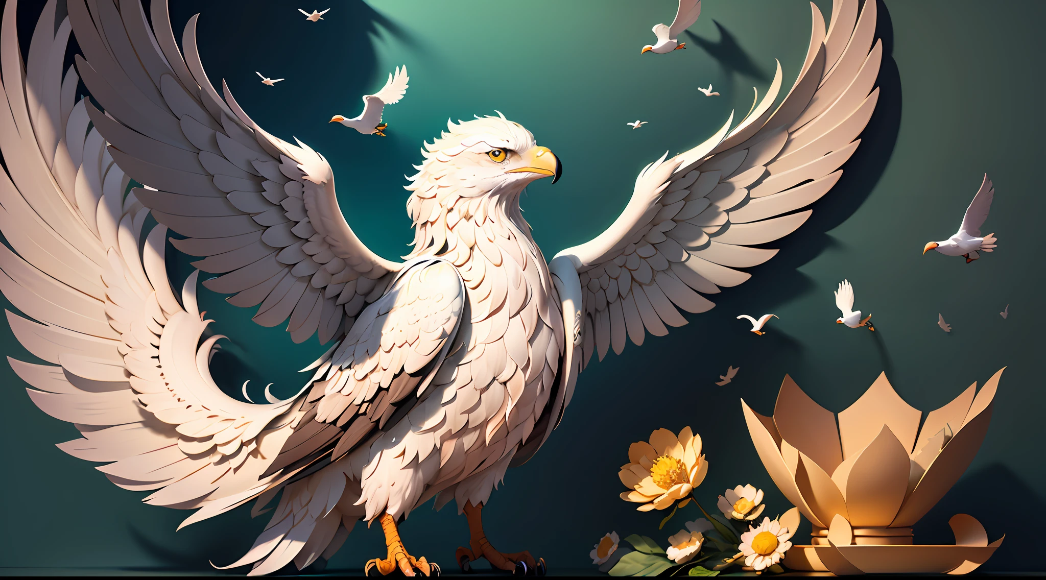 (((masterpiece)))), bestquality, illustration, beautifuldetailedglow, paper_cut, wallpaper,flying eagle